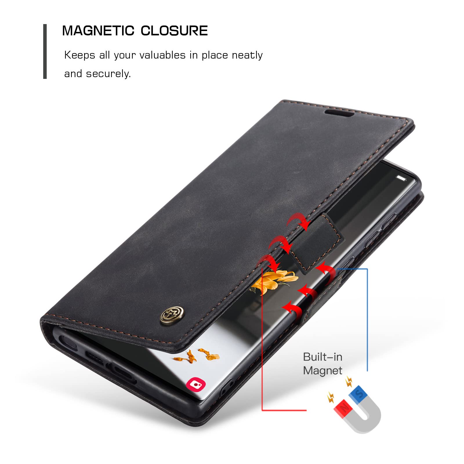 Premium PU Leather Wallet Case for Samsung Galaxy S22 Ultra 5G - Vintage Matte Flip Cover with Card Slots & Magnetic Closure | Stand Function, Shockproof Protection | Perfect for Business & Travel - Black