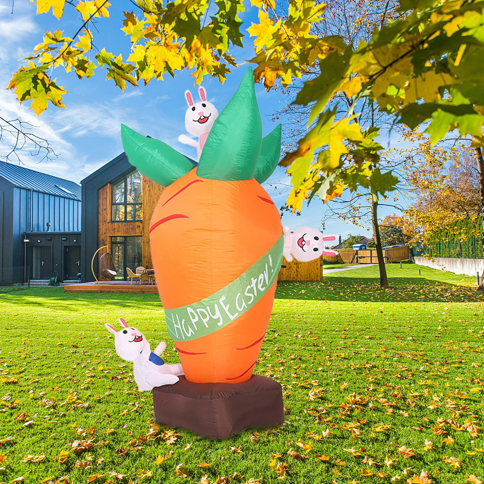 Fonzci LED Light Up Easter Inflatable Bunny with Carrot - Outdoor Yard Decor for Easter Party, Garden Celebration & Holiday Decoration