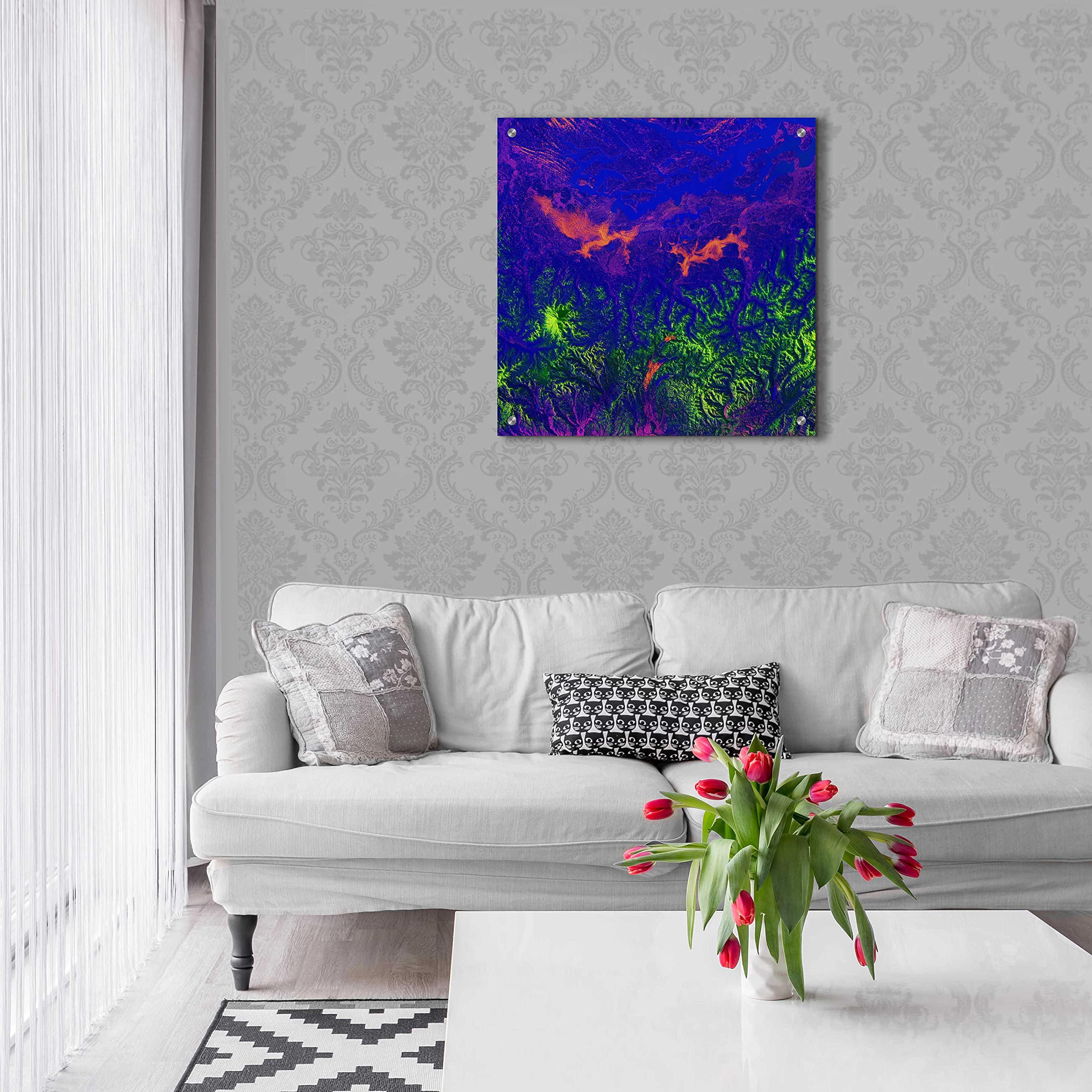 Epic Art 'Earth as Art: Fanciful Fluorescence' - 24x24 Inch Modern Acrylic Glass Wall Decor - Vibrant Abstract Landscape Painting for Living Room, Office & Bedroom