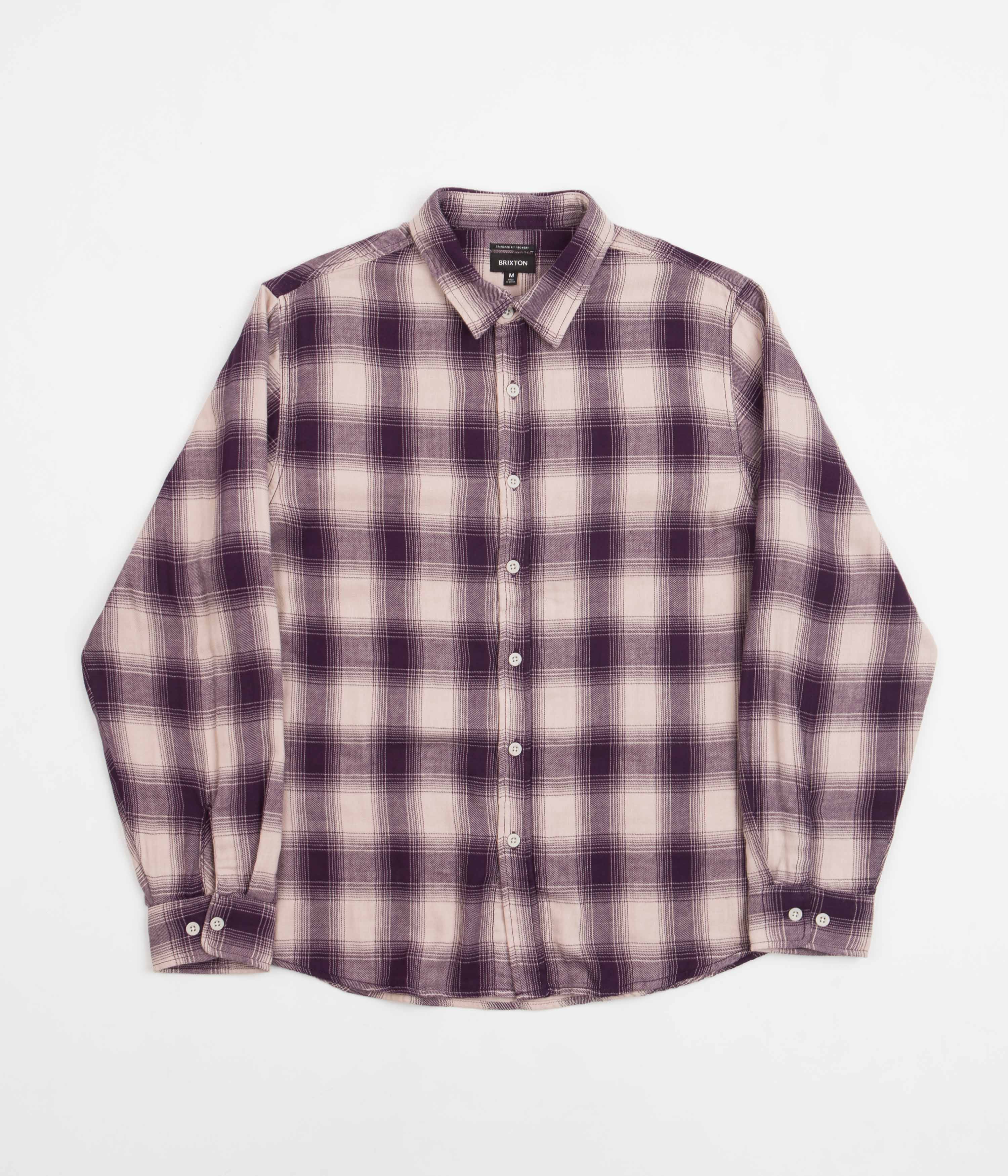 Brixton Bowery Lightweight Flannel Shirt for Men - Summer Casual Button Down Shirt in Purple & Beige Plaid - Perfect for Outdoor Activities, Camping, and Streetwear Fashion