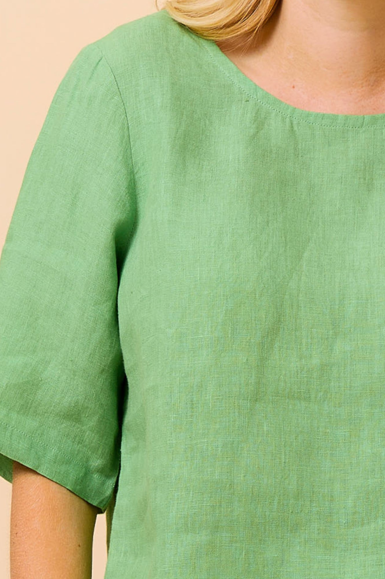 Linen Shell Top Women's Casual Short Sleeve Blouse - Leaf Green | Summer Beach Wear, Vacation Outfit, Boho Style Fashion