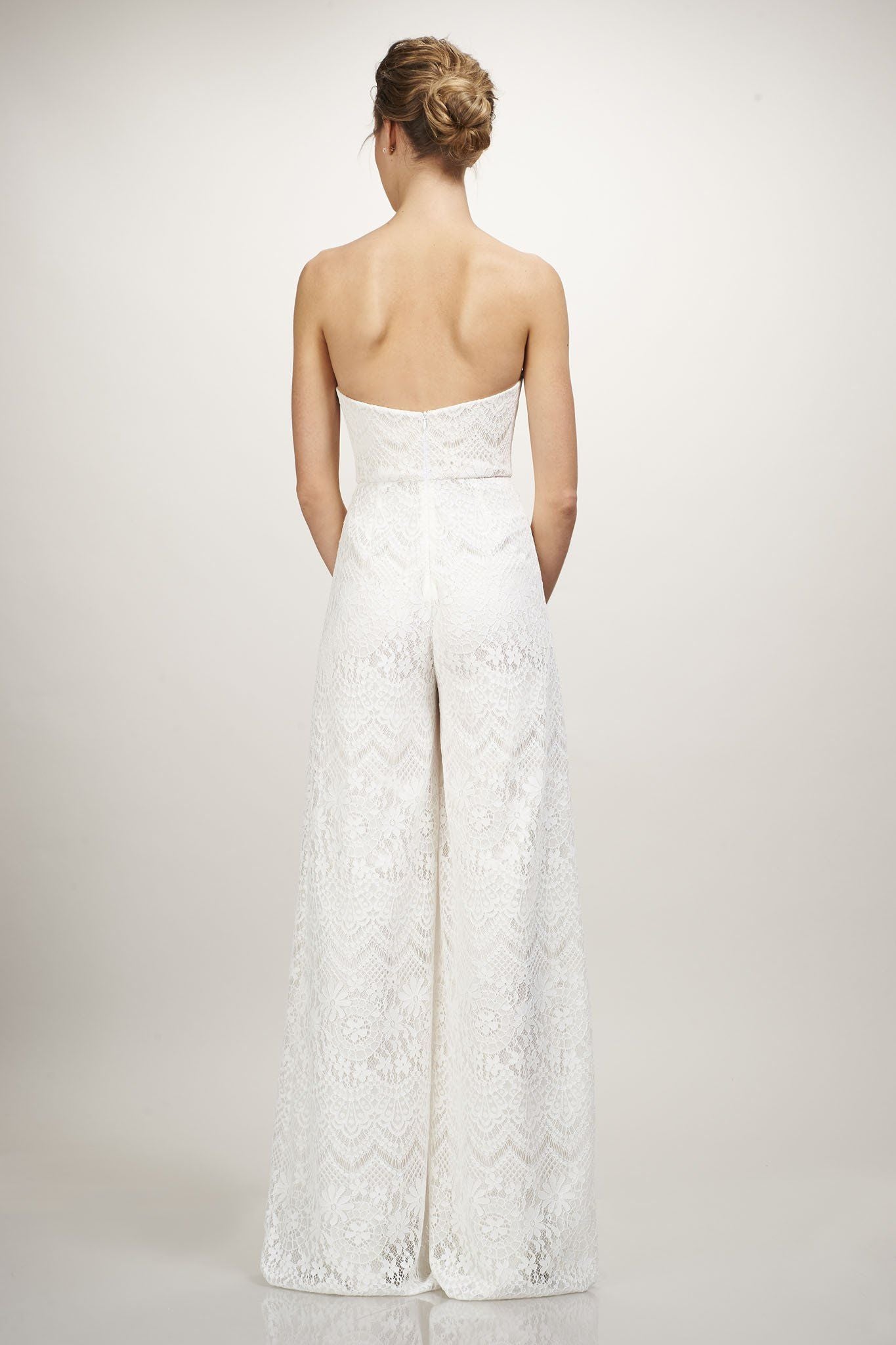 Theia Skyler Elegant Bridal Jumpsuit - White Lace Wedding Romper for Bride, Perfect for Beach Weddings, Elopements & Romantic Photoshoots