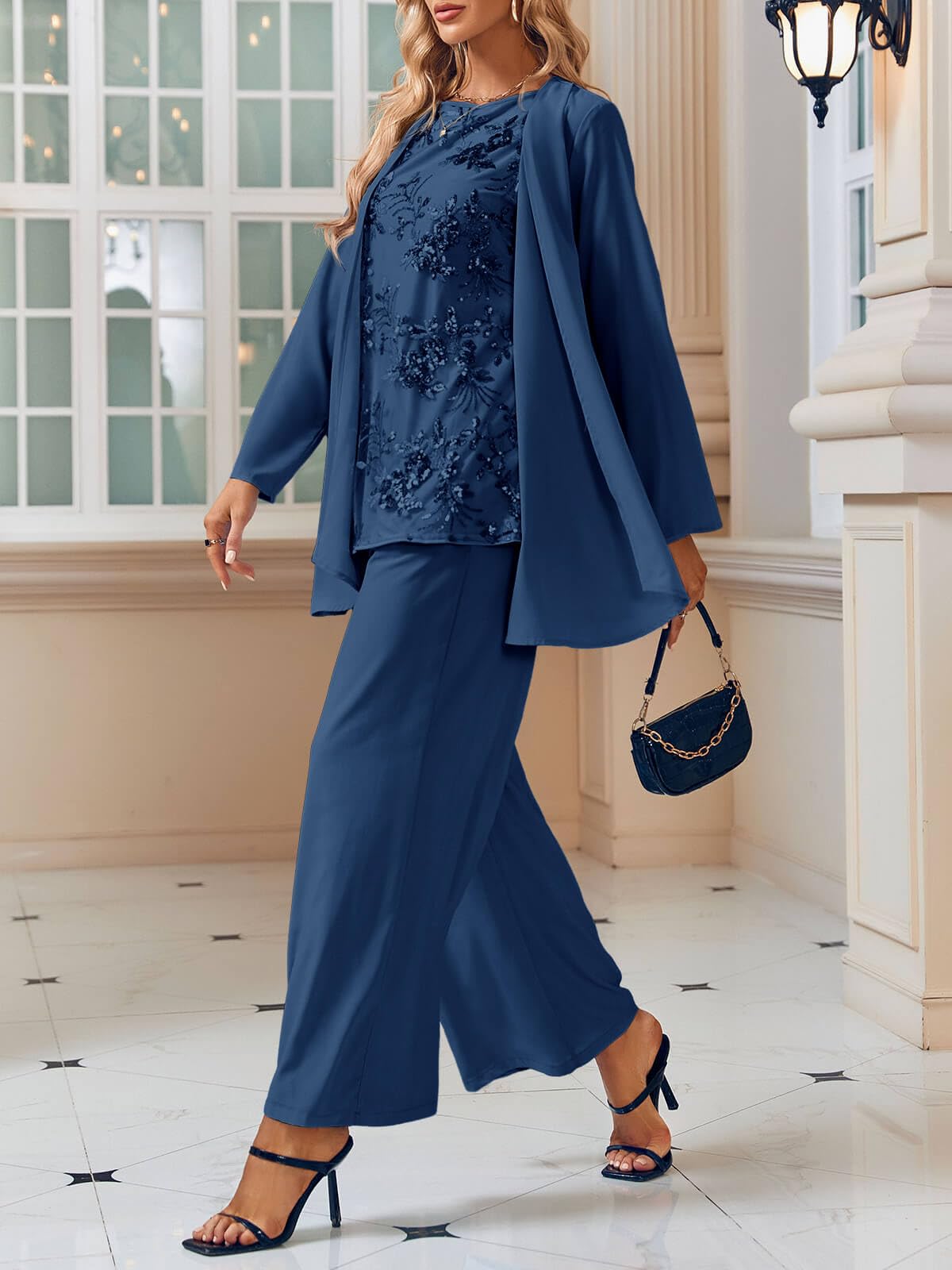 Elegant Women's 3-Piece Lace Pantsuit Set - Mother of Bride Formal Outfit for Weddings, Parties & Special Occasions