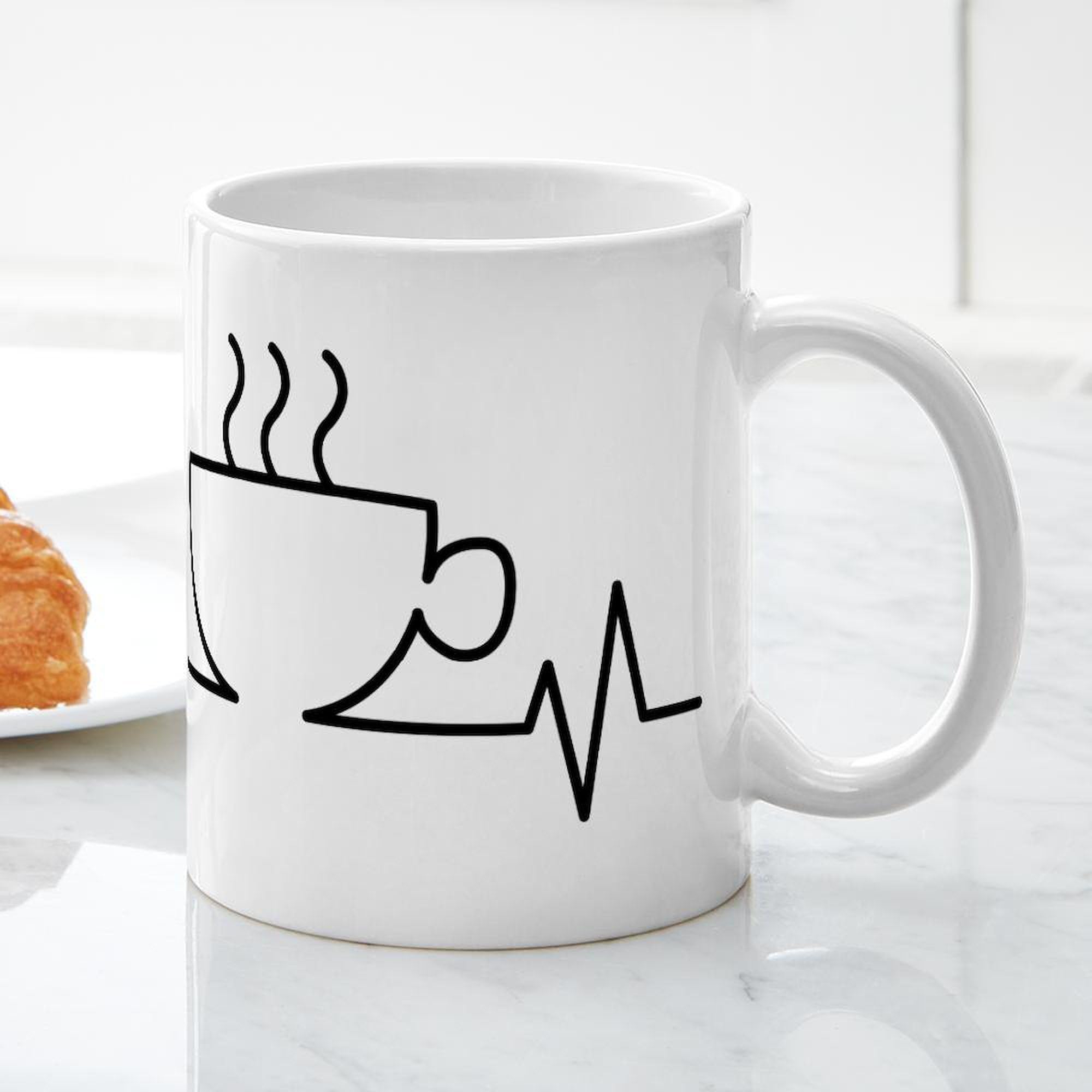 CafePress Coffee Heartbeat 11 oz (325 ml) Ceramic Coffee Mug - Perfect for Home, Office & Gifts - Heartbeat Design for Coffee Lovers