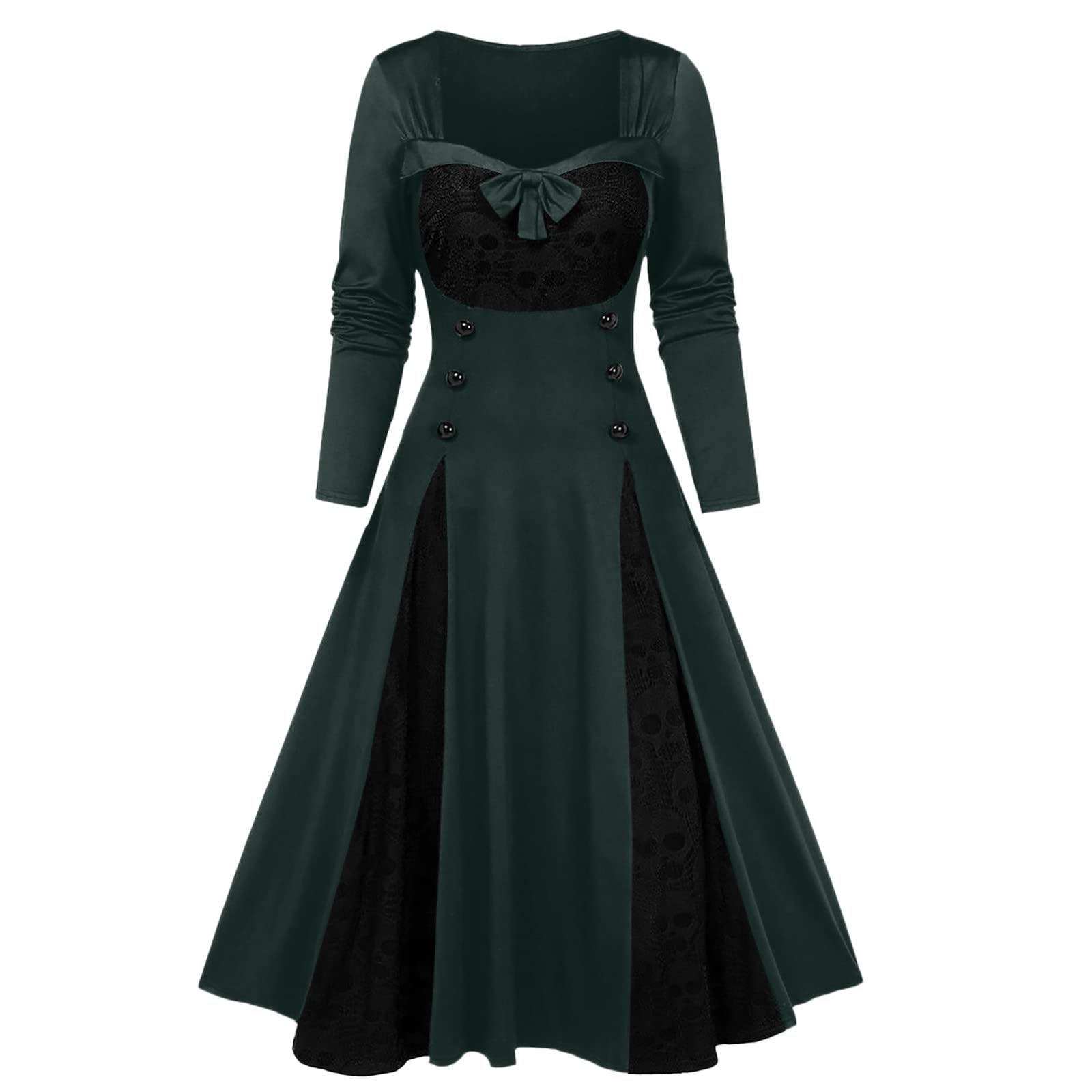 2024 Gothic Vintage Dresses for Women Plus Size - Elegant Long Sleeve Swing Dress for Halloween, Cocktail Party & Cosplay | Flattering A-Line Silhouette for Evening Events & Gothic Fashion Lovers