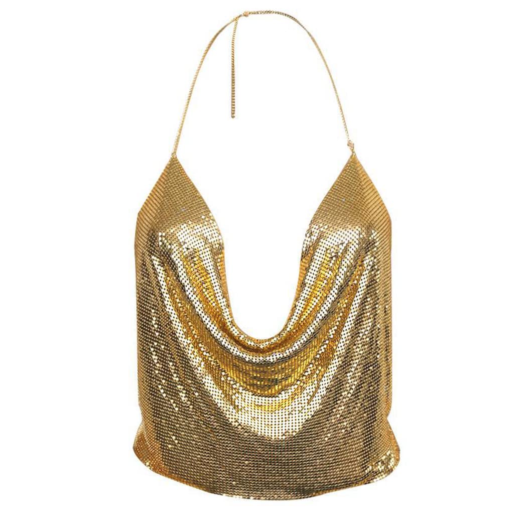 Boho Sequins Body Chain Bra Bikini Top - Shimmer Backless Halter Crop Top for Women | Beach Party, Music Festival, Poolside Accessory, Body Jewelry for Summer Vacations