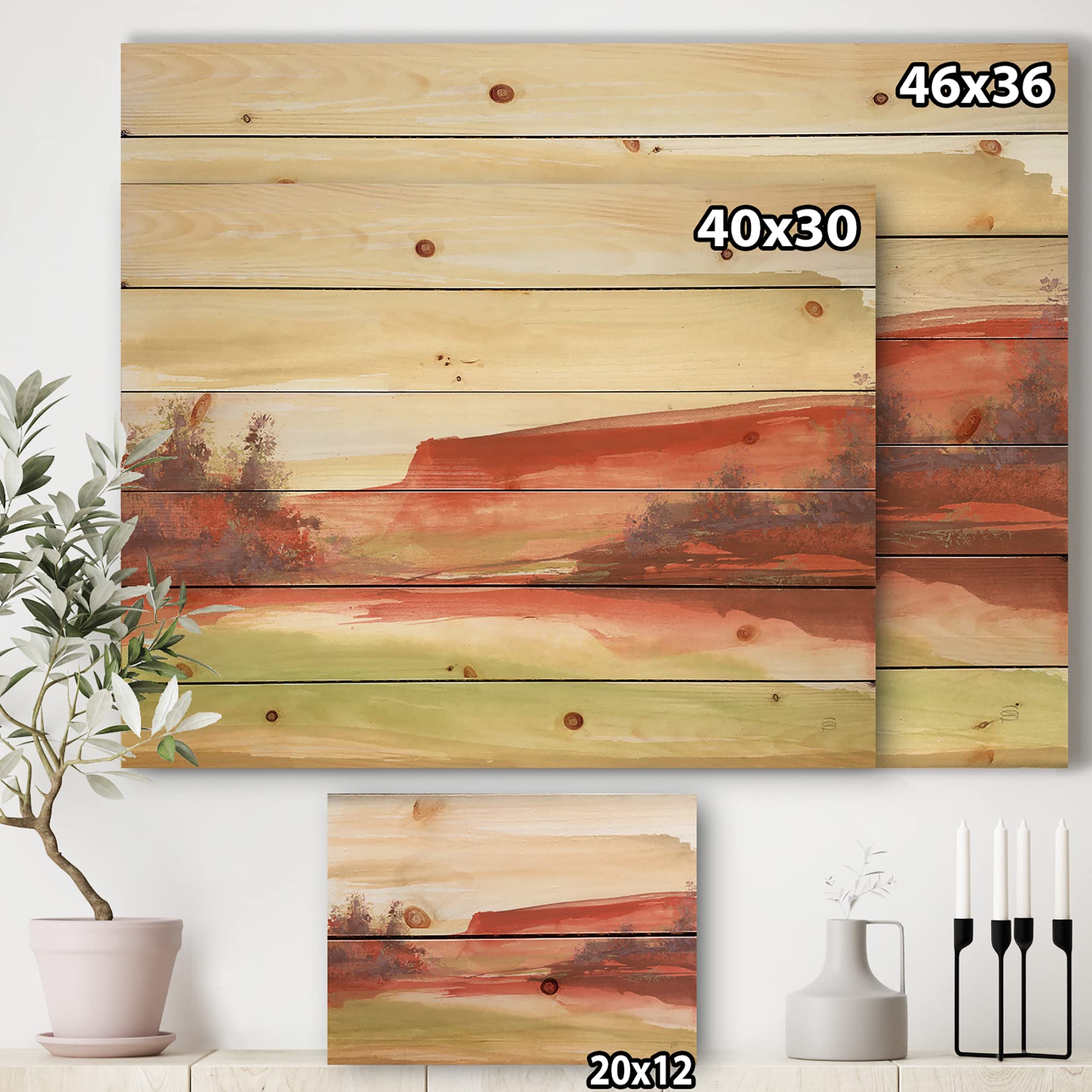 DesignQ Red Rock III Traditional Wood Wall Decor - Large Abstract Wood Art Panel Printed on Natural Pine - Perfect for Living Room, Bedroom & Office Decor