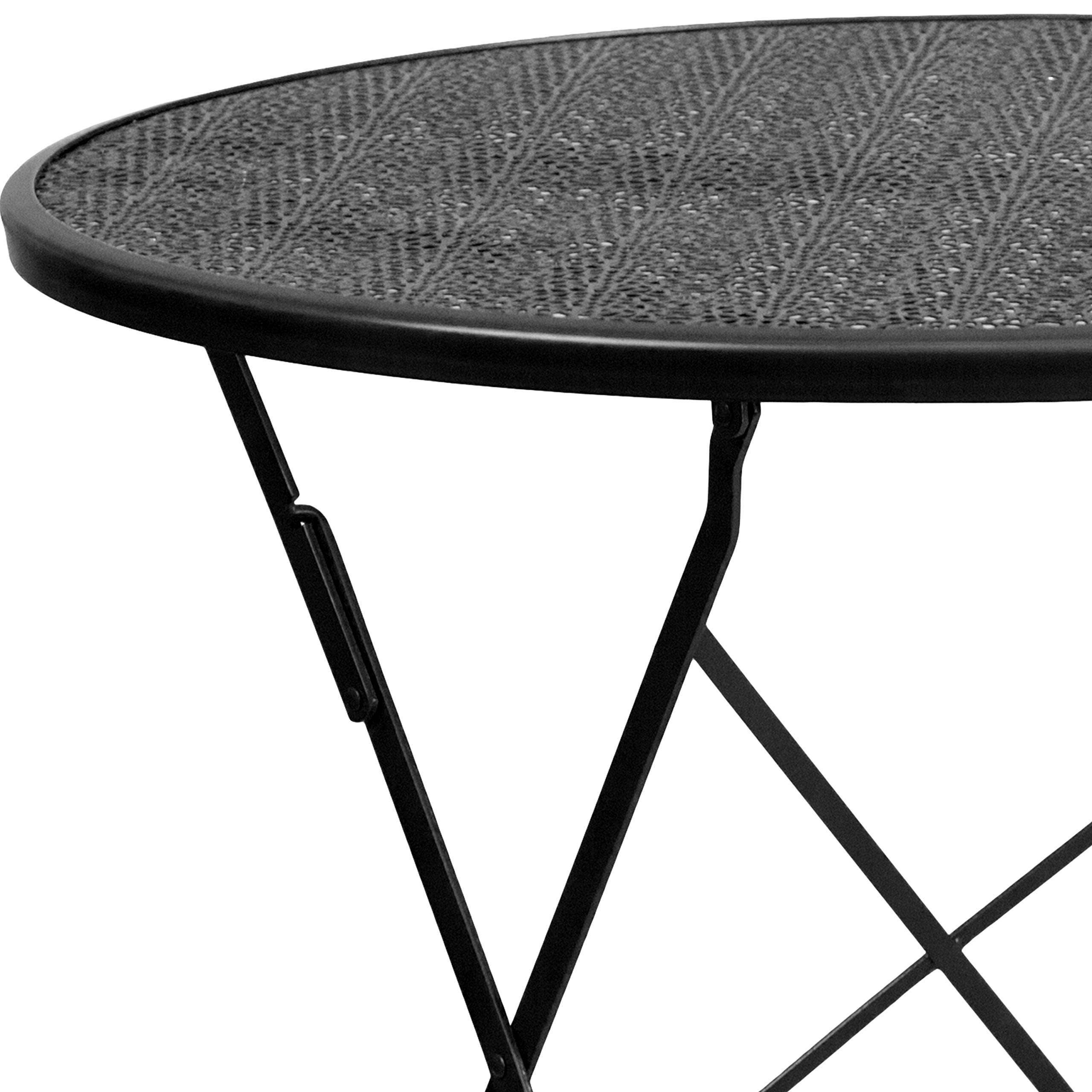 EMMA + OLIVER 30-Inch Round Black Steel Folding Patio Table - Commercial Grade Indoor Outdoor Dining Table for Restaurants, Cafes, and Backyard Gatherings