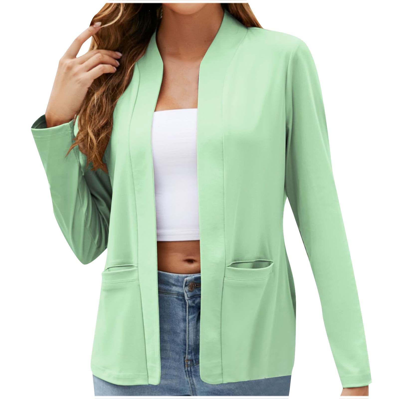 Trendy 2024 Women's Open Front Long Sleeve Blazer - Fashion Work Jacket for Office & Casual Wear | Perfect for Business Meetings, Date Nights & Professional Outfits