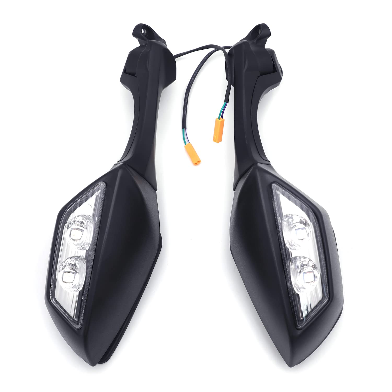 HTTMT Black Rear View Mirrors with Turn Signals for Kawasaki Ninja ZX10R 2011-2015 & H2 2014-2015 - MT252-036-BK | Enhanced Visibility & Safety for Night Riding & Urban Commuting