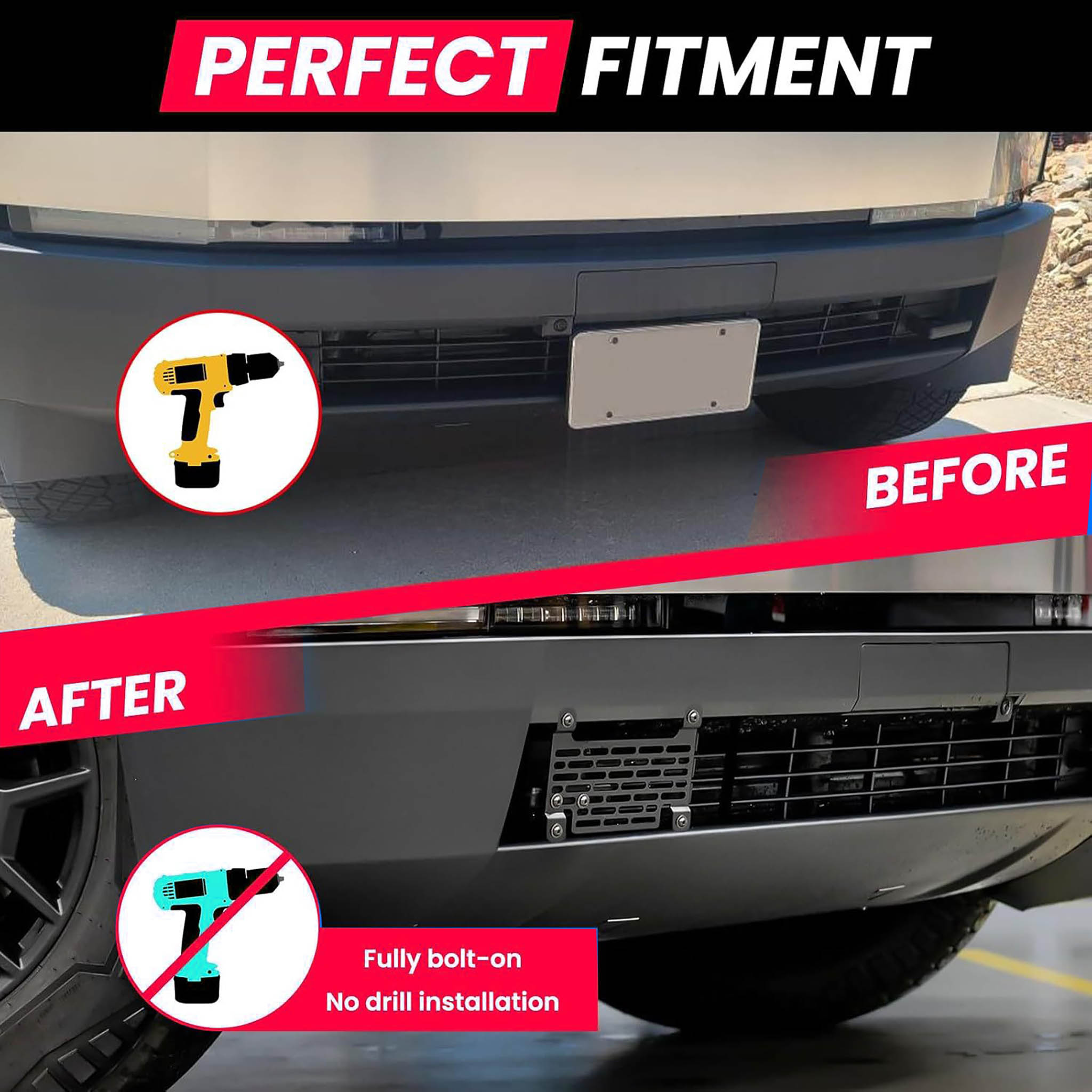 Tesla Cybertruck Front License Plate Bracket - No Drill Installation, Easy Mount (US & Canada Compatible) | Perfect for Street Parking Compliance & Car Show Display