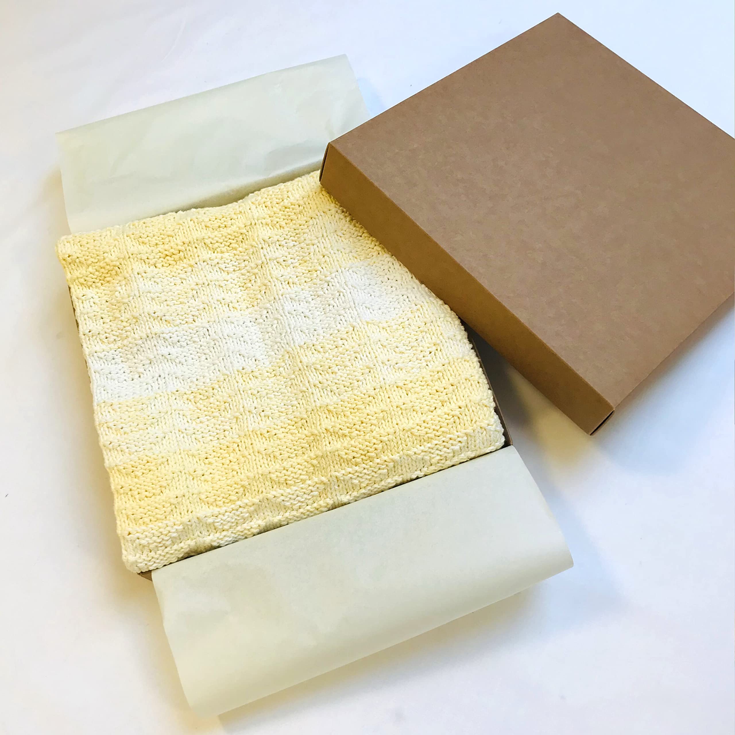 Soft Hypoallergenic Baby Blanket 35x35 Inch - Yellow & White Knitted Cotton for Newborns - Perfect for Easter & Christening Gifts