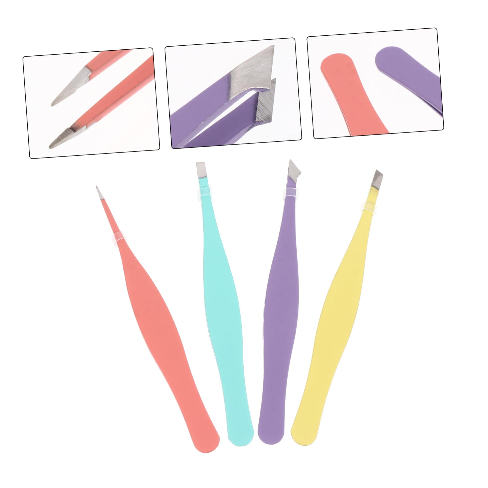 Stainless Steel Eyebrow Tweezers Set - 4pcs for Perfect Brows - Salon & Home Use
