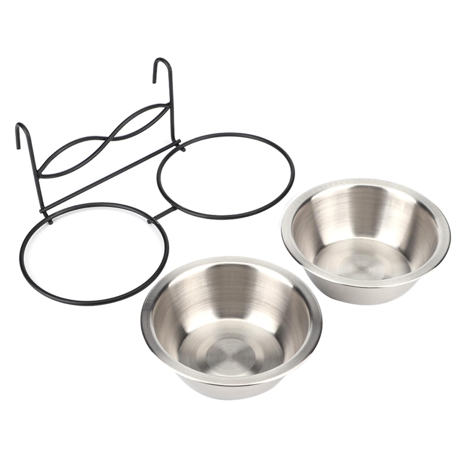 Stainless Steel Double Pet Bowl with Hook - Hanging Food & Water Dish for Cats, Dogs, Puppies - Perfect for Cages, Kennels, and Travel Crates