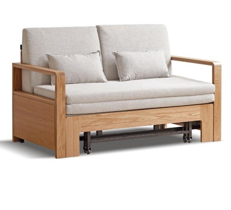 Solid Oak Wood Sofa Bed - Modern Multifunctional Convertible Sleeper for Small Spaces | Living Room, Guest Room & Studio Apartment Furniture