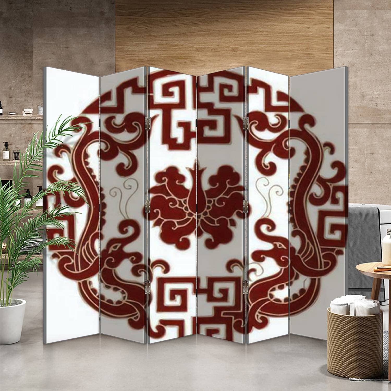 6 Panel Chinese Classical Pattern Canvas Room Divider Screen - Handmade Folding Privacy Partition for Home, Office & Event Decoration | Perfect for Living Room, Bedroom & Studio Spaces