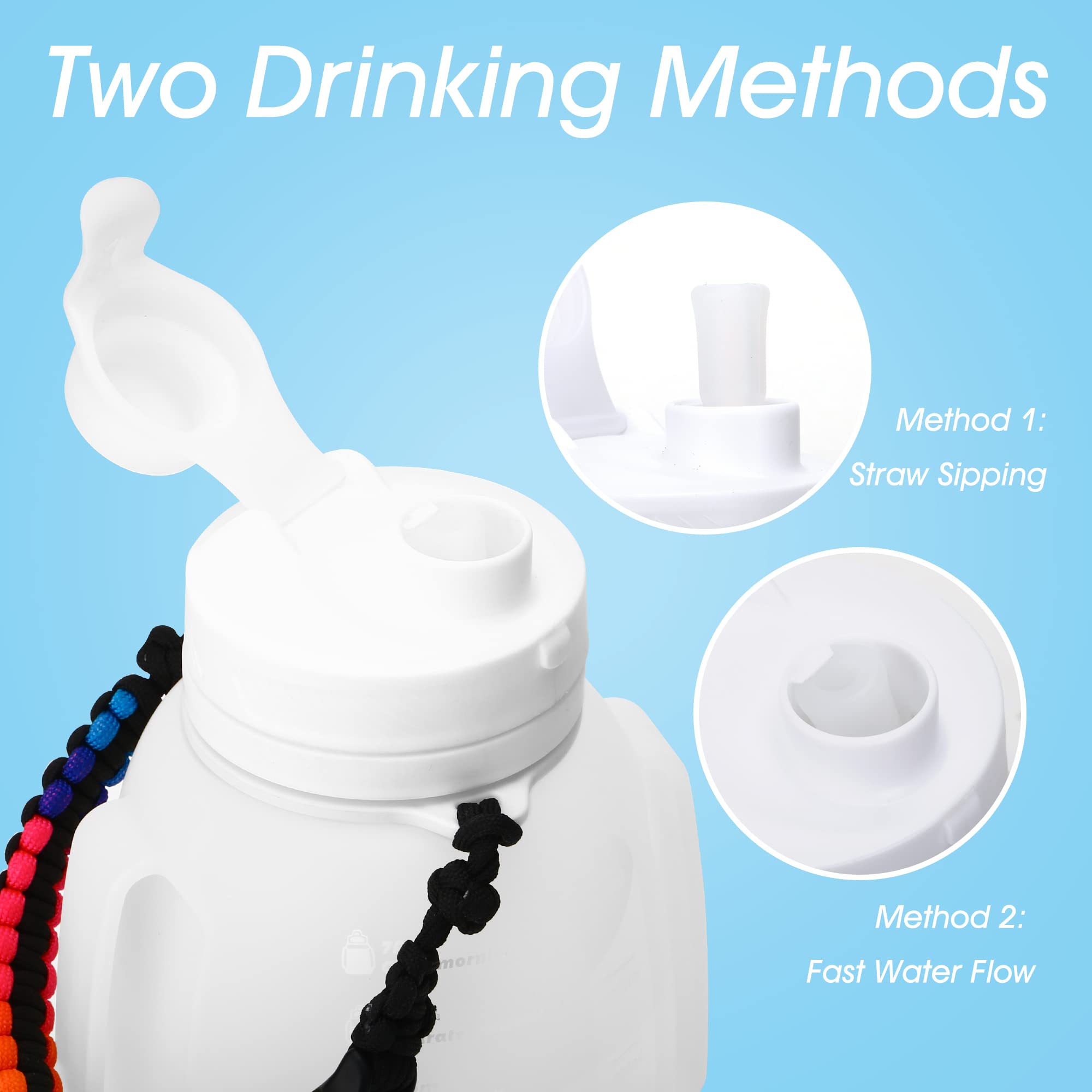 1.2L (40oz) Motivational Collapsible Water Bottle with Straw & Paracord Handle - Reusable Silicone Sports Jug with Time Marker, Leakproof Design for Yoga, Hiking, Gym & Outdoor Activities