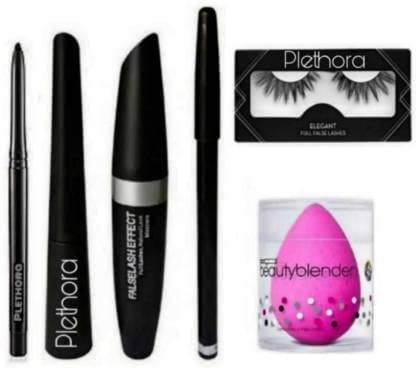 Waterproof Eyeliner, Mascara & Eyebrow Pencil Set with Kajal, False Eyelashes & 1 Blender Sponge - 6 Piece Makeup Kit for Long-Lasting Eye Makeup | Perfect for Daily Use, Parties & Special Occasions