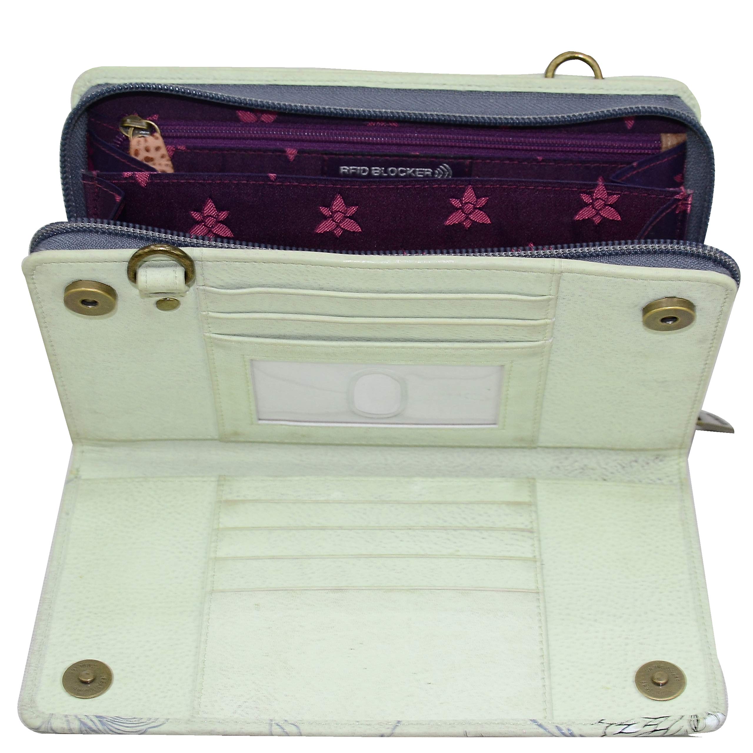 Anuschka Women's Hand-Painted Leather RFID Blocking Wallet - Stylish Organizer for Credit Cards, Cash & ID - Perfect for Travel, Shopping & Everyday Use