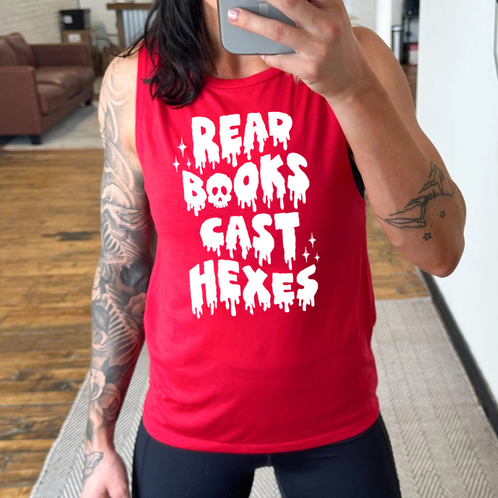 Hex Reading Muscle Tank Top - Gothic Witchy Book Lover Apparel for Casual Wear & Cosplay