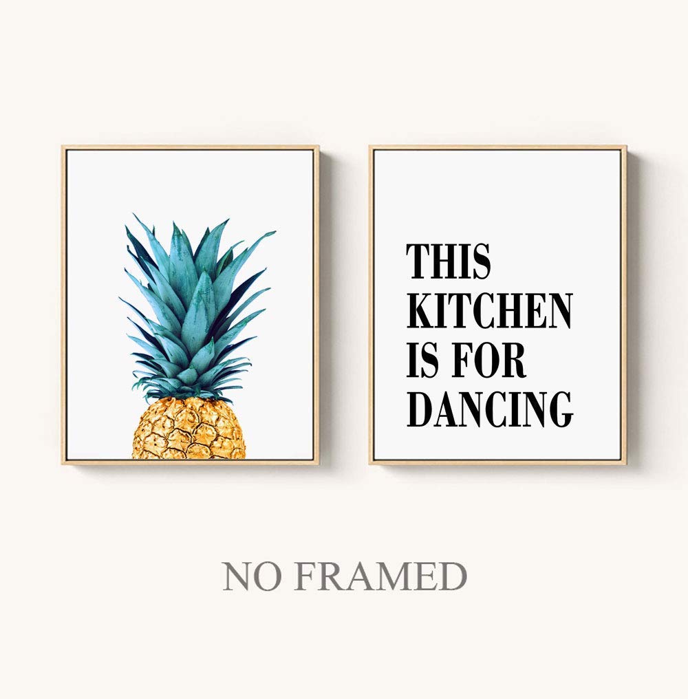 Dancing Kitchen Wall Art - Pineapple & Fruit Kitchen Prints, 11x14 Inch Unframed Set of 2, Perfect for Home Decor, Kitchen Posters & Wall Decorations | Ideal for Kitchens, Dining Rooms & Farmhouse Style Homes