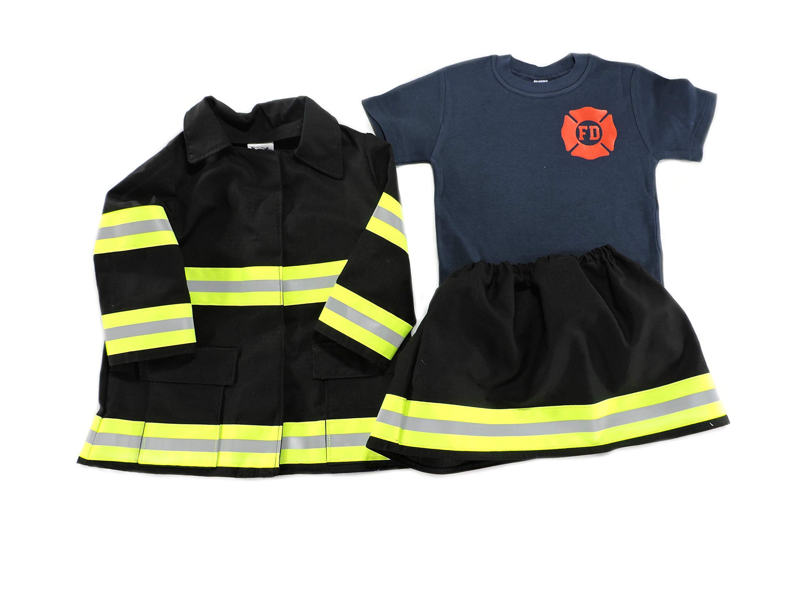 Kids Firefighter Costume Set - Toddler Girl Fireman Outfit with Jacket & Bunker Gear | Halloween Dress Up, Pretend Play, Birthday Party