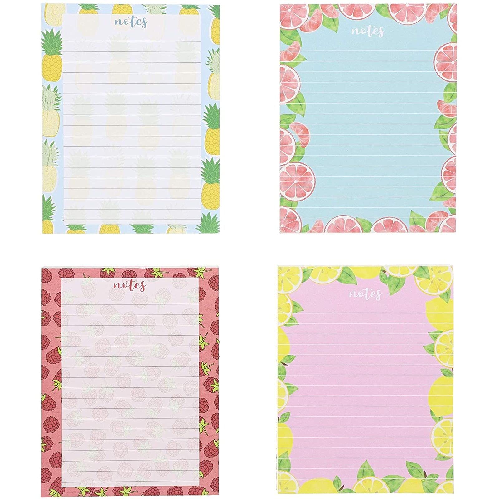 Paper Junkie Cute Fruit Design Notepads - 4.25 x 5.5 Inch Lined Memo Pads, To-Do List Notebooks, Pack of 4 - Perfect for Office Tasks, School Notes & Grocery Lists
