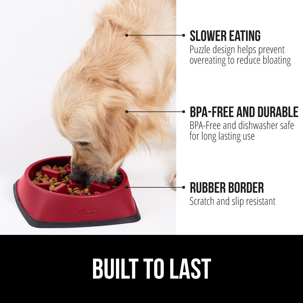 GORILLA GRIP Slow Feeder Dog Bowl - Interactive Puzzle Toy for Dogs & Cats - Prevents Overeating & Keeps Pets Busy - BPA Free Pet Food Training Dish - 1 Cup Capacity - Red - Perfect for Meal Time & Mental Stimulation