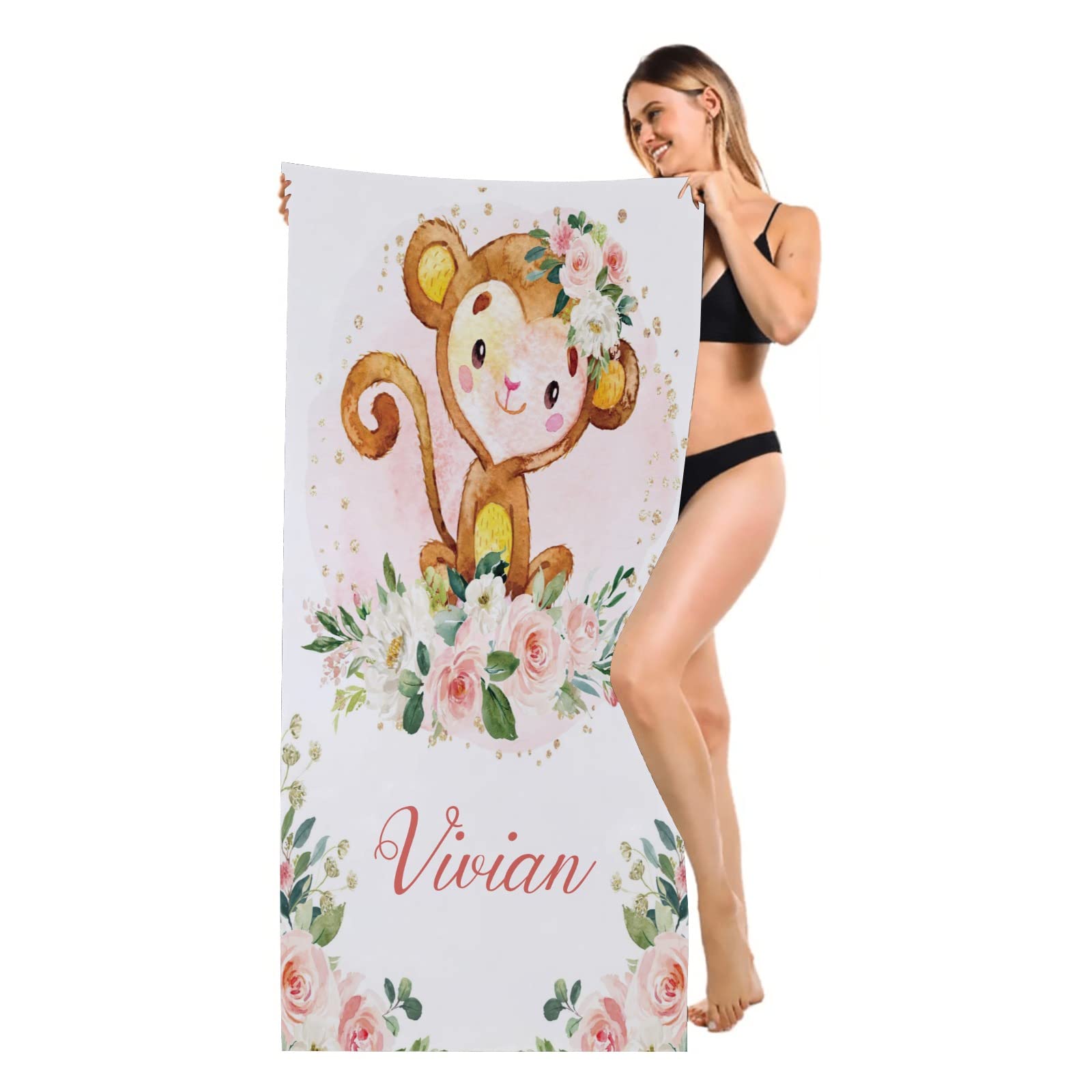 Personalized Cute Monkey Beach Towels - 30