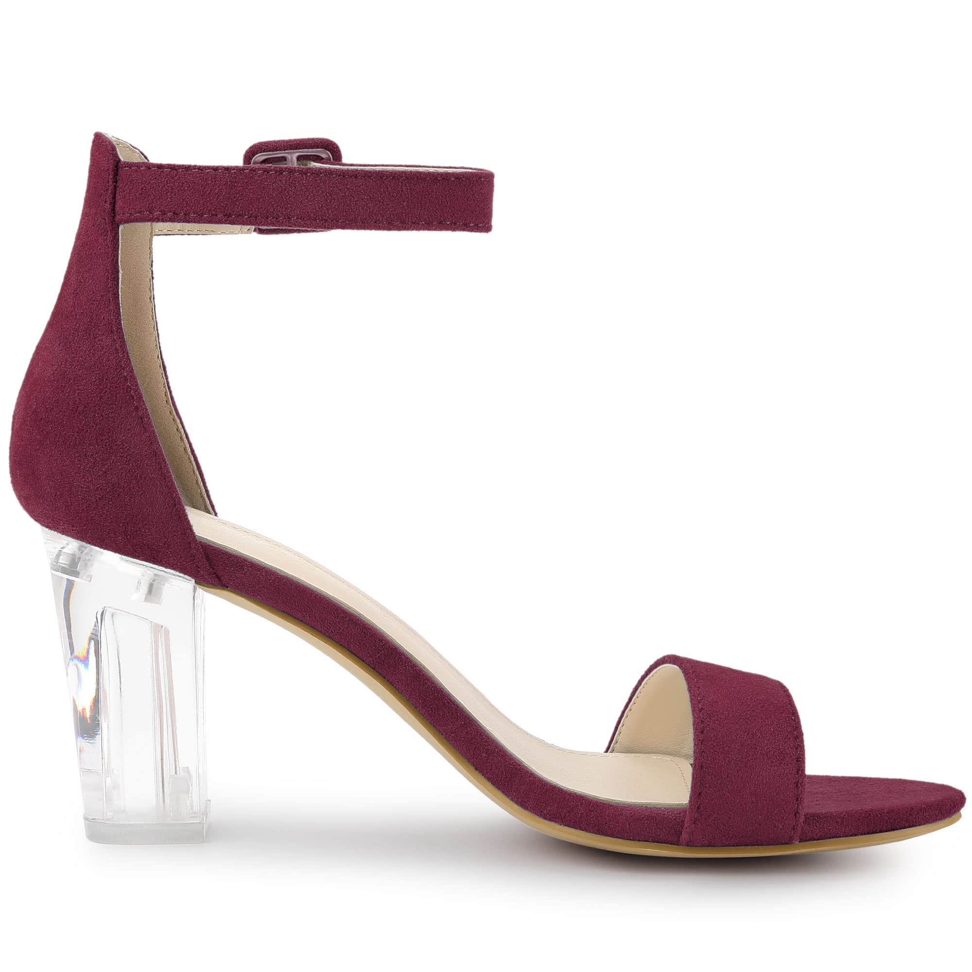 Allegra K Women's Chunky Heel Ankle Strap Clear Heel Sandals - Comfortable & Stylish for Parties, Weddings, and Night Out