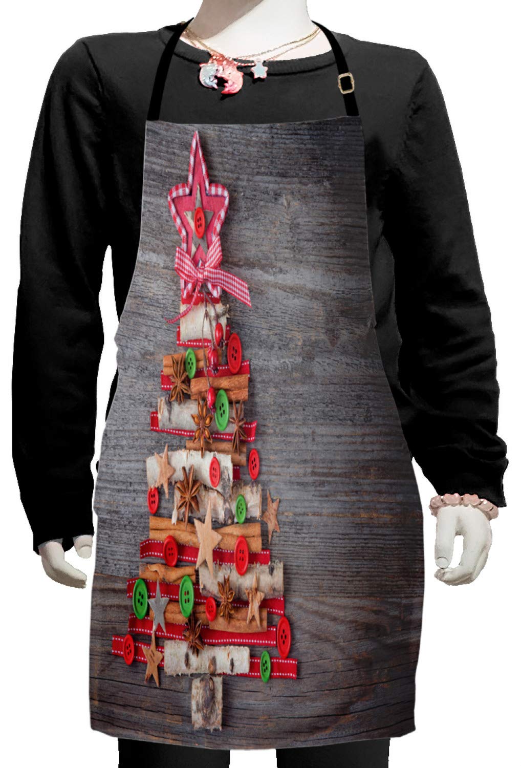 Ambesonne Christmas Apron - Abstract Tree Design with Star Topper & Adjustable Ties for Baking, Painting & Holiday Cooking - Small Size Multicolor Kitchen Apron for Women & Men