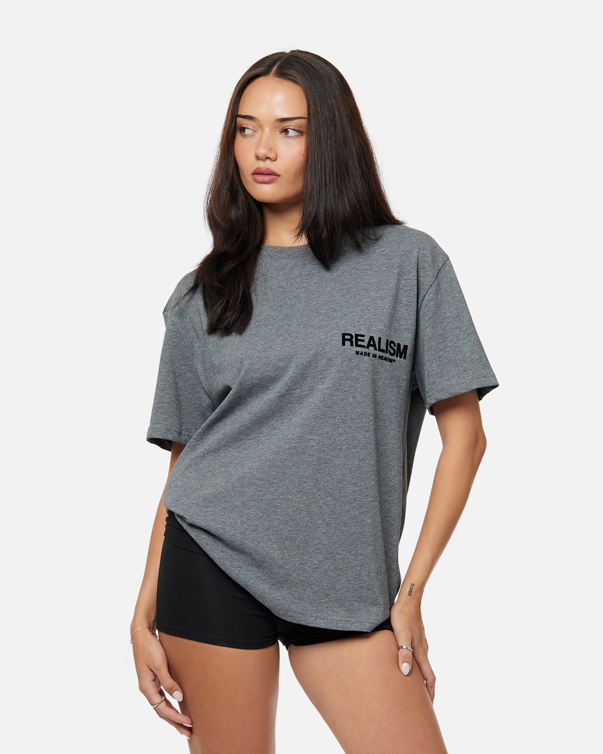 SSS Realism Heaven Logo Tee - Dark Heather Graphic T-Shirt for Men & Women | Streetwear Fashion, Casual Wear, Everyday Outfit