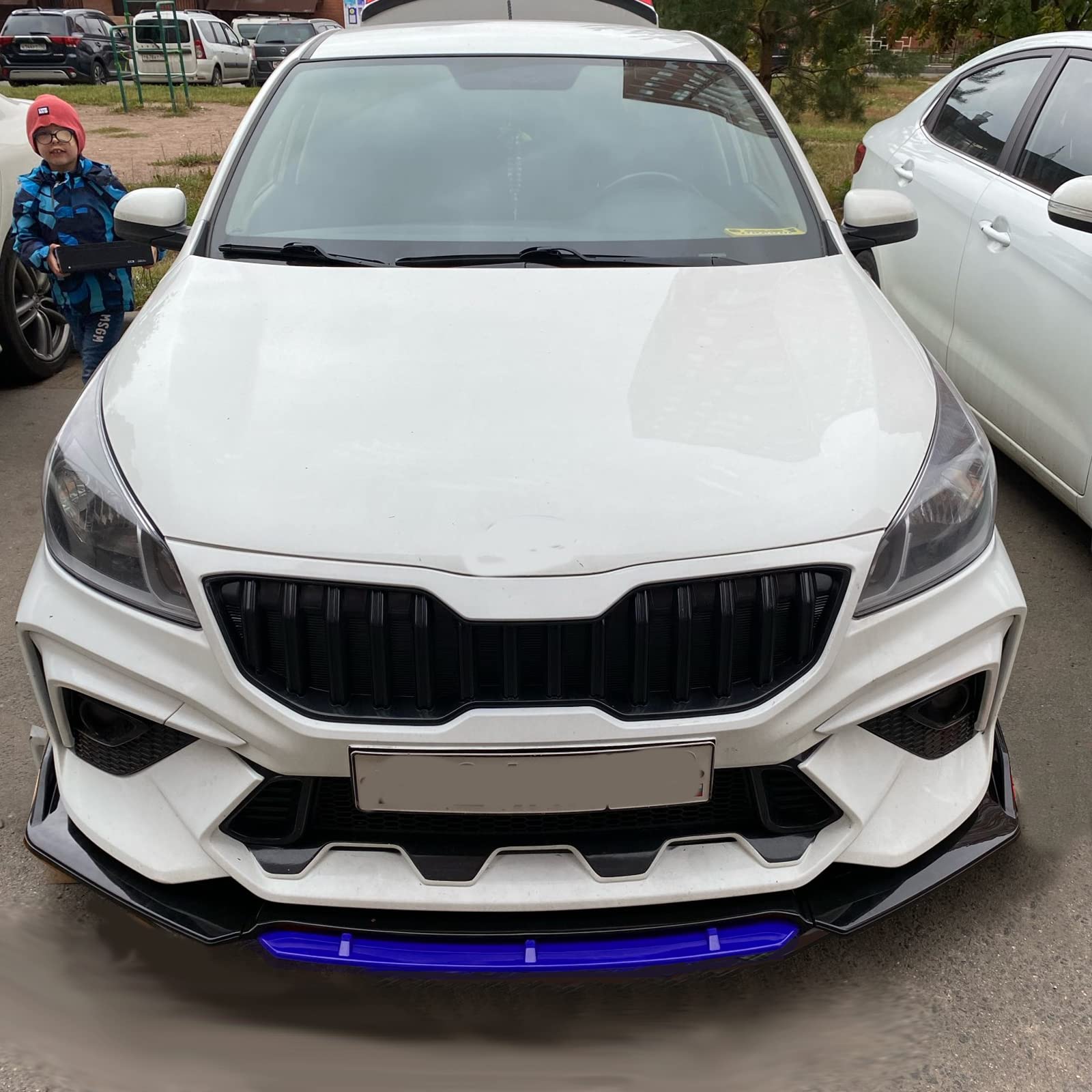 Universal Front Bumper Lip Splitter - ABS Glossy Black & Blue Car Body Kit, Lightweight Front Spoiler for Enhanced Aerodynamics & Style - Perfect for Sports Cars, Sedans & Tuner Vehicles (Street Racing & Car Shows)