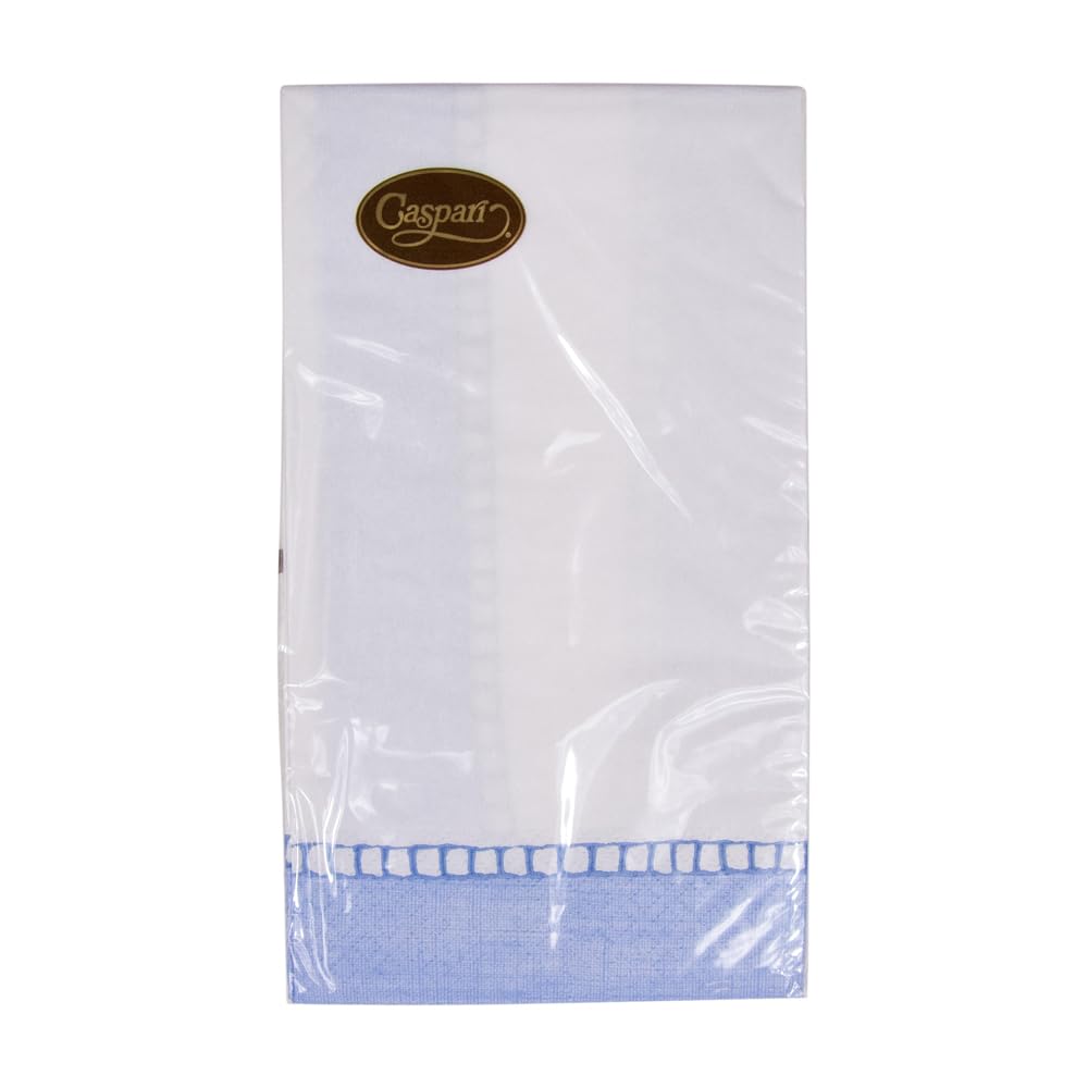 Premium Light Blue Linen Border Paper Guest Towels - 15 Pack | Elegant Dinner Napkins for Weddings, Parties & Formal Events | Caspari Luxury Disposable Towels