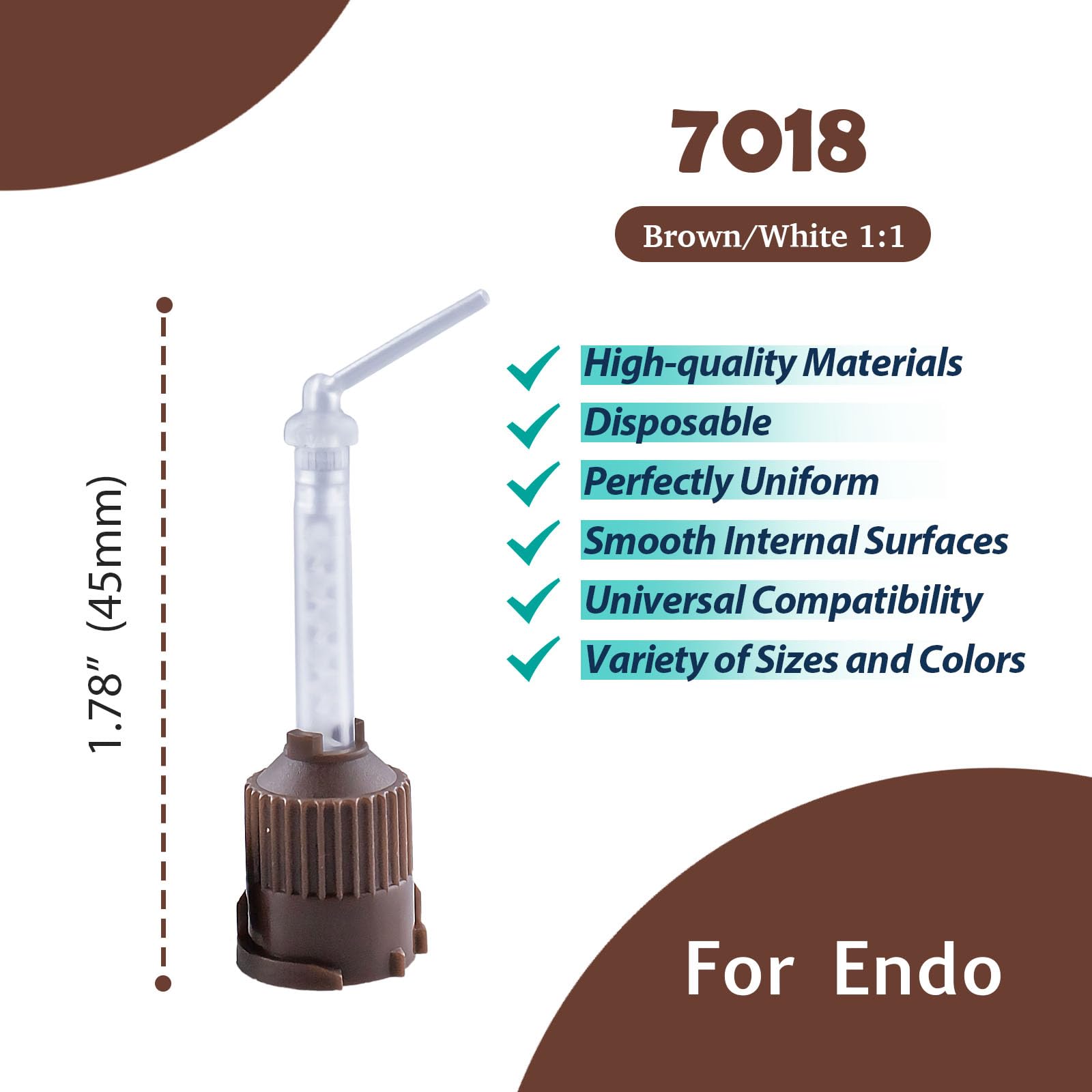 100PCs Dental Grade 7018 1:1 Brown/White Mixing Tips with Tip Endo by VASTMED | Professional Impression Tips for Temporary Crowns & Bridges Material Mixing | Ideal for Dental Clinics & Laboratories