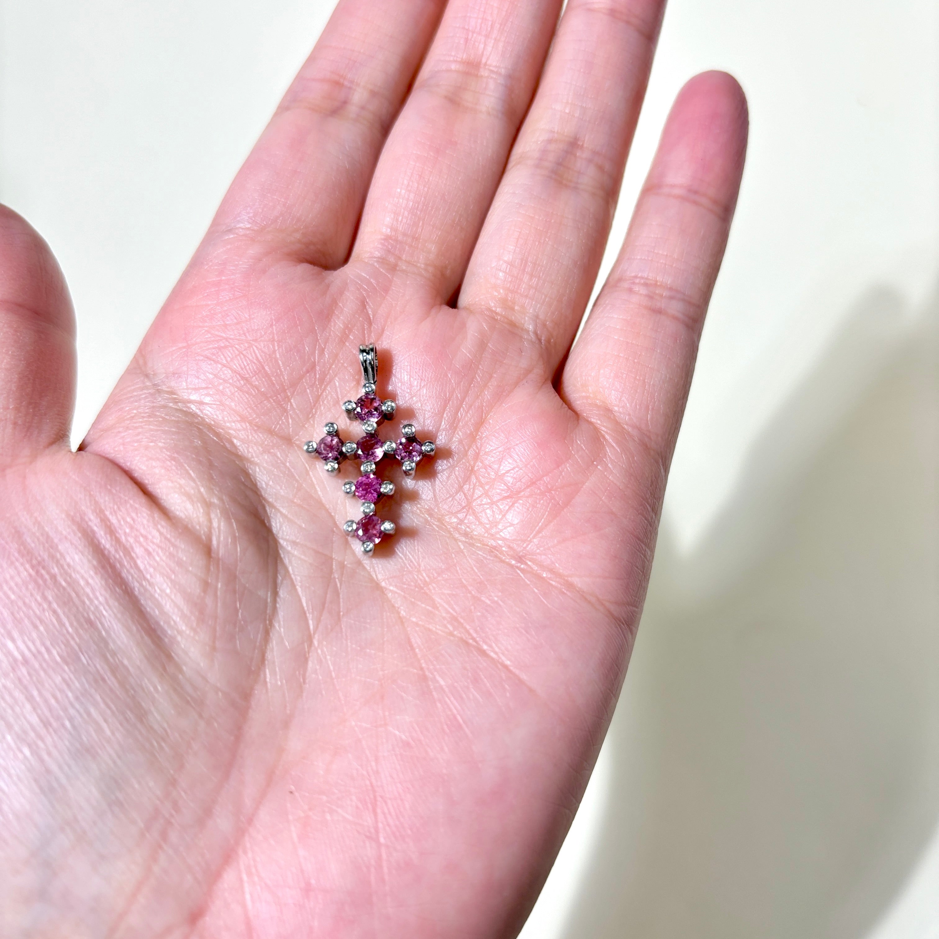 18K White Gold Pink Tourmaline & Diamond Cross Pendant Necklace - 0.96ct Tourmaline & 0.10ctw Diamonds | Elegant Jewelry Gift for Women | Perfect for Christmas, Birthday & Anniversary