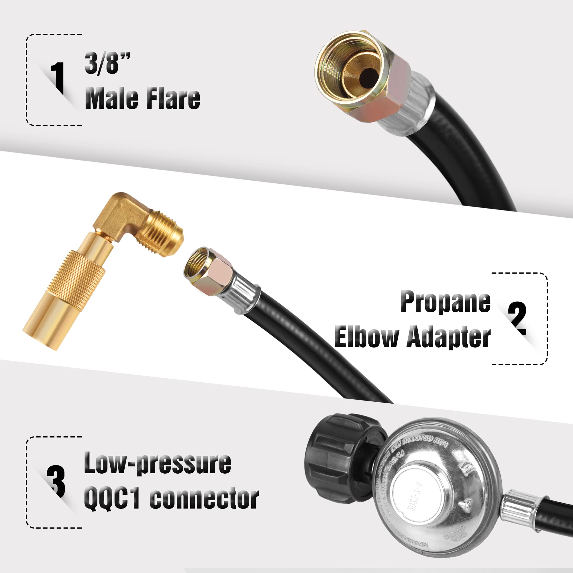 DOZYANT 6 Feet Propane Regulator and Hose - QCC1 Universal Grill Regulator Replacement with 90° Elbow Adapter for Blackstone 17