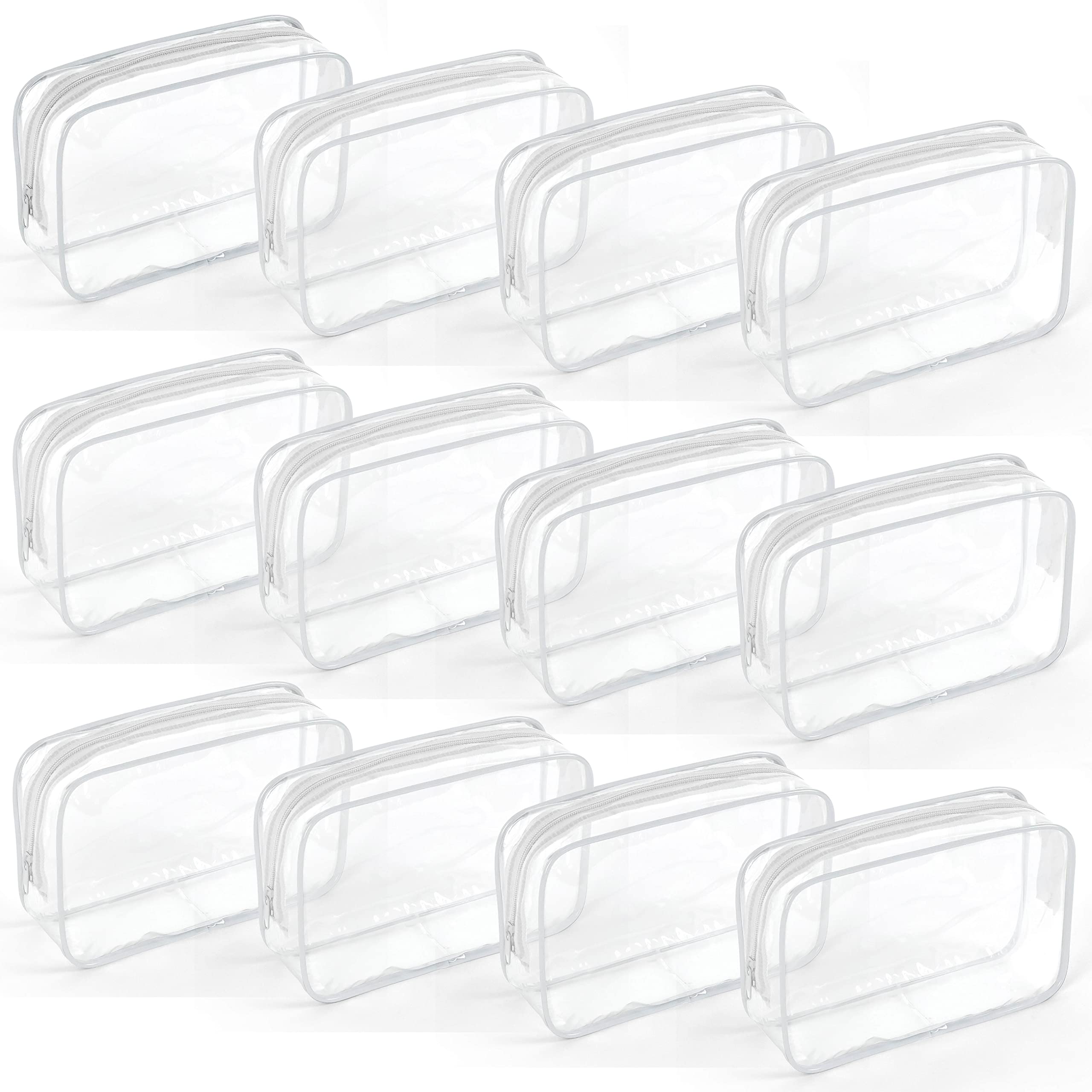 12 PCS Clear TSA Approved Makeup Bags for Women - Travel Toiletry Pouch Set for Cosmetics & Essentials
