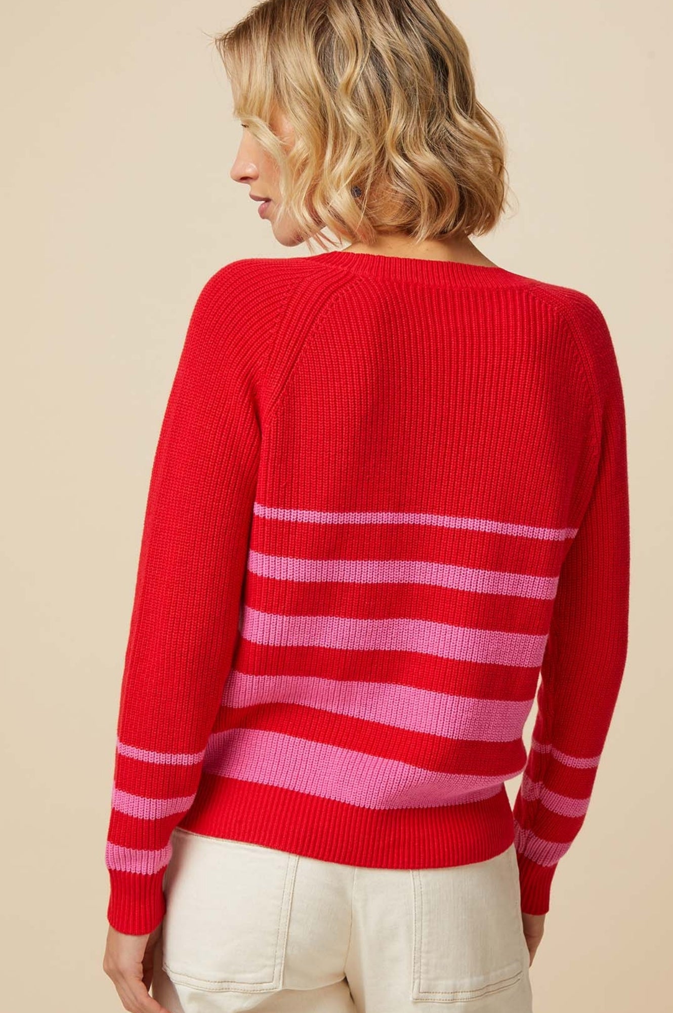Rhia Striped Jumper Sweater - Red and Pink Knit Pullover for Women | Cozy Winter Fashion, Casual Outfits, Office Wear & Holiday Style