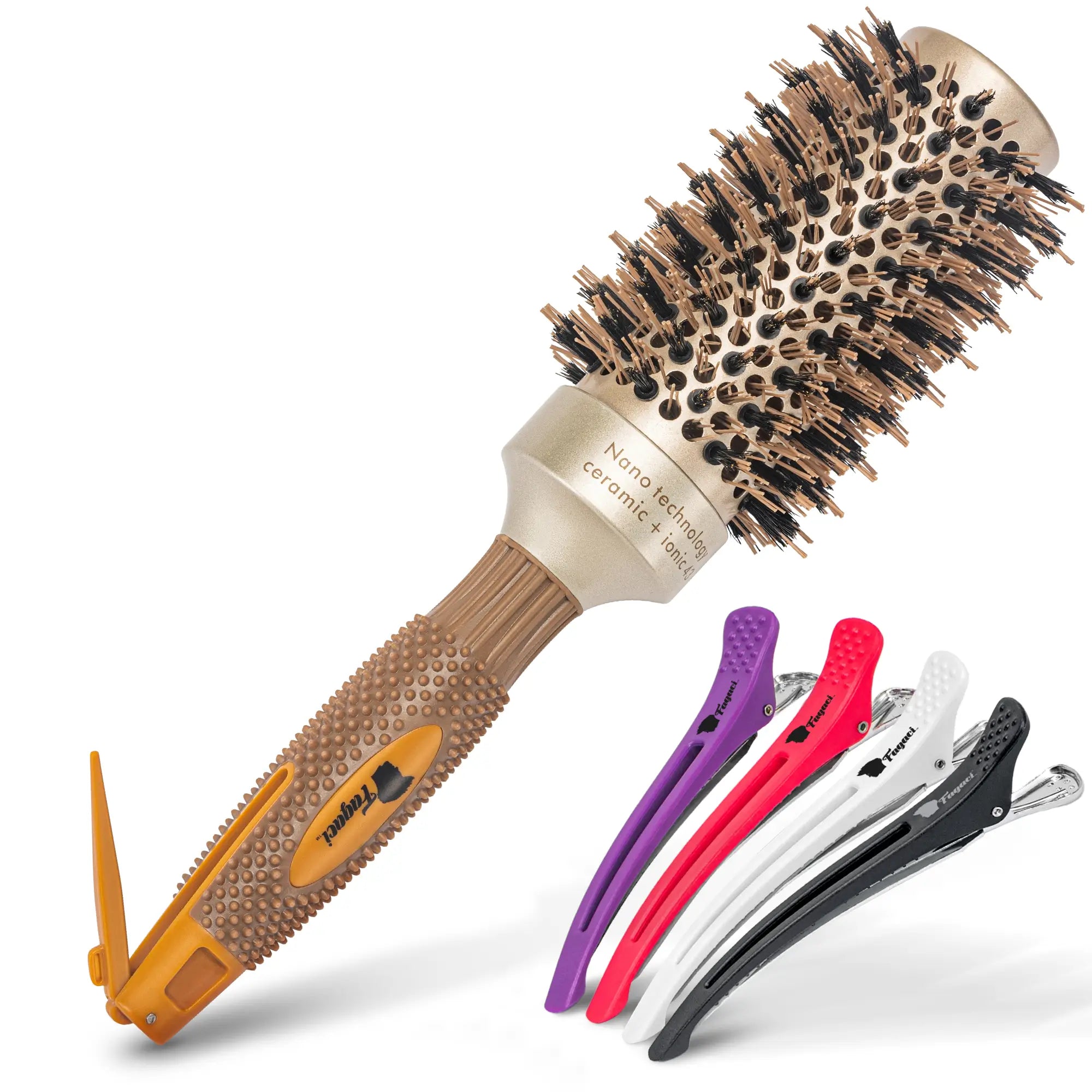Professional 53mm Round Boar Bristle Hair Brush with Ceramic Barrel - Perfect for Blow Drying, Styling & Smoothing Frizz at Home or Salon
