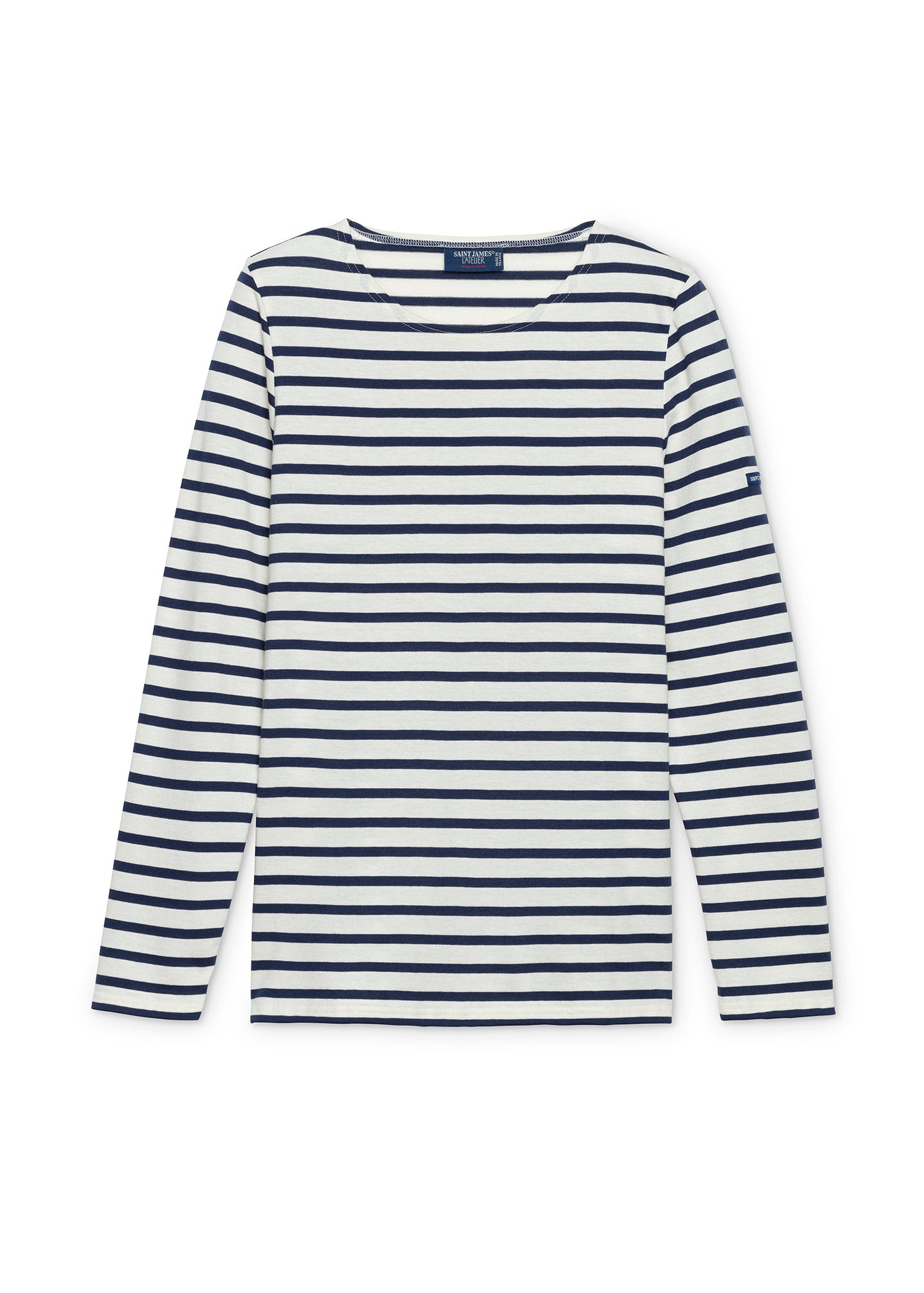 MINQUIDAME Women's Breton Striped Long Sleeve Shirt - Soft Cotton Crewneck Top (Ecru/Navy) | Casual Wear, Office Outfit & Weekend Style