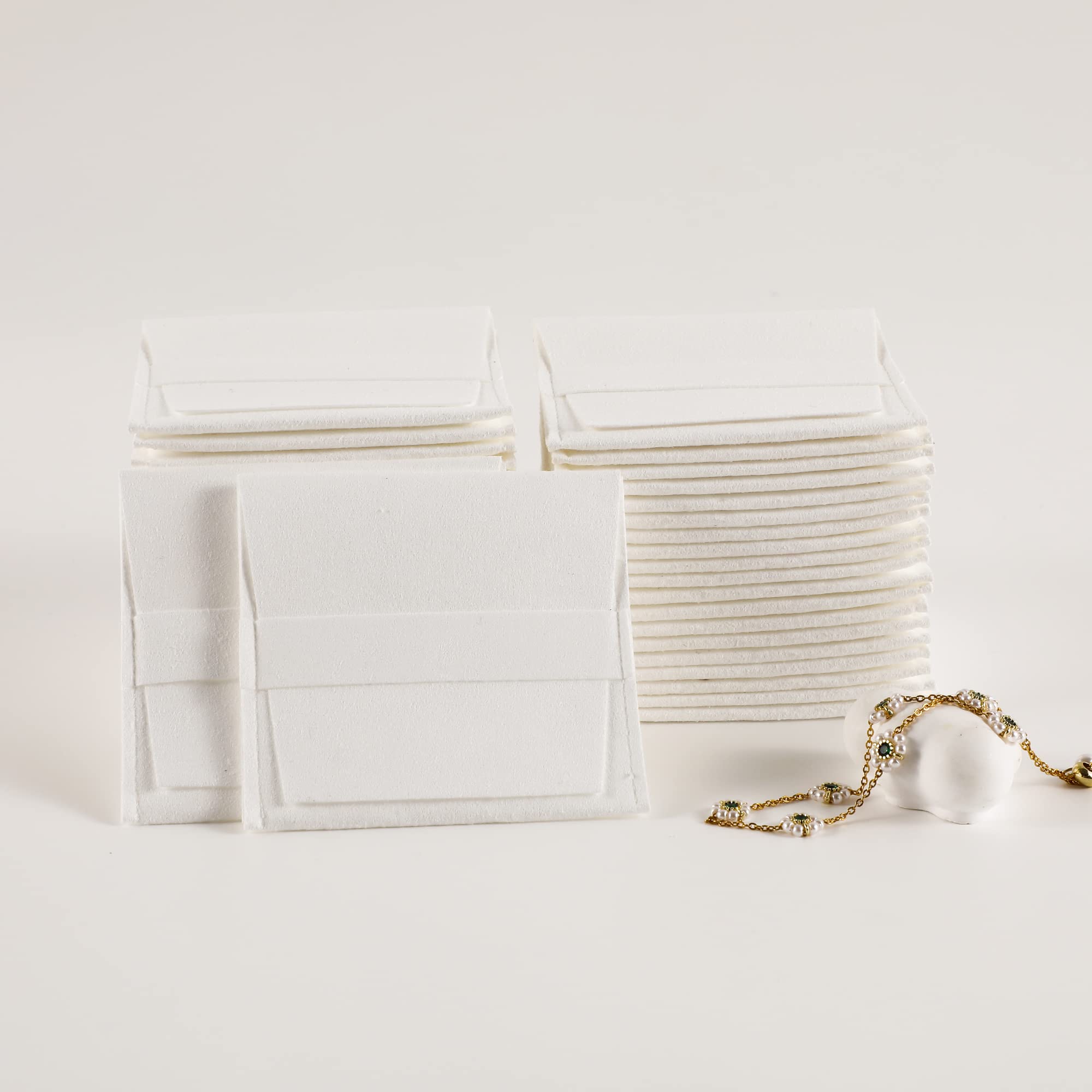 40pcs White Microfiber Jewelry Pouch 8x8cm - Luxury Envelope Style Gift Bags for Earrings, Necklaces, Bracelets & Rings - Perfect for Jewelry Packaging, Storage & Gift Giving