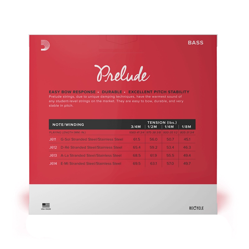 D'Addario Prelude Bass Strings J610 1/2M Medium Tension - Perfect for Jazz, Rock & Studio Recording