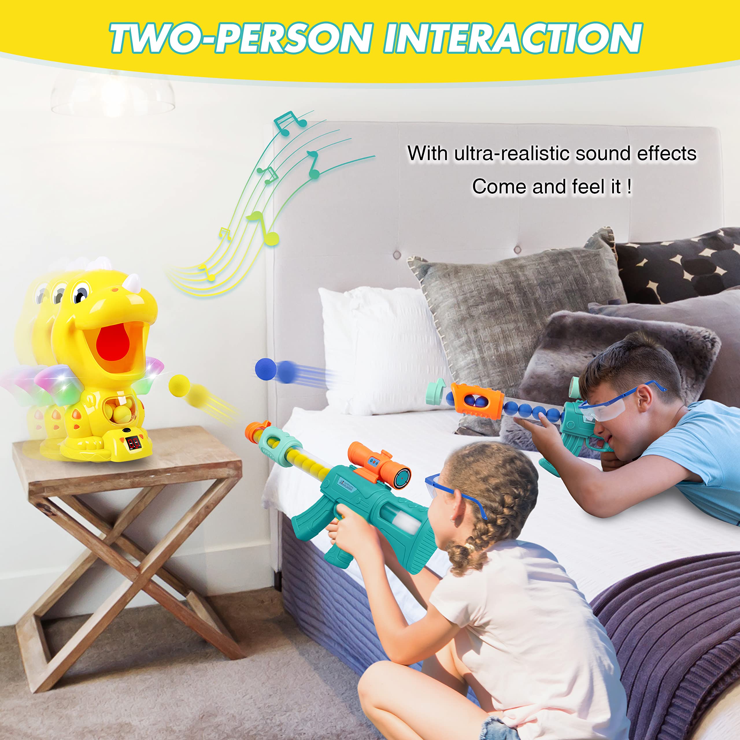 Dinosaur Shooting Game Toy for Kids - Electronic Target Practice with 48 Foam Balls, Score Record, Sound & LED Lights | Fun Birthday Party Gift for Boys & Girls Ages 3-8 | Indoor & Outdoor Play Activity
