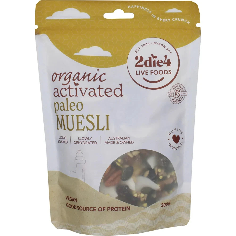 2DIE4 LIVE FOODS Activated Organic Paleo Muesli 300g - Gluten-Free Breakfast Cereal for Healthy Lifestyle | Perfect for Keto Diet, Vegan Snacks & On-the-Go Energy Boost