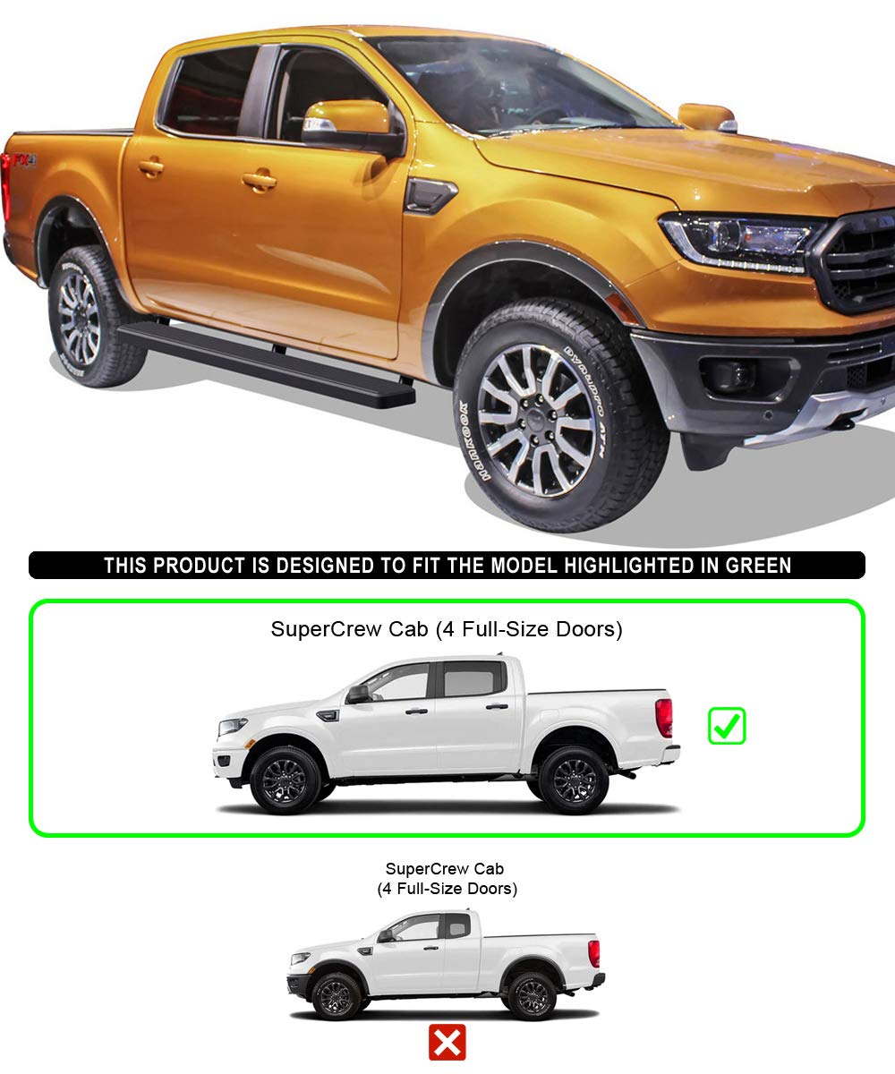 APS 6 Inch Matte Black Running Boards for 2019-2023 Ford Ranger SuperCrew Cab 4-Door | Nerf Bars Side Steps with Anti-Slip Surface | Perfect for Off-Roading & Daily Use