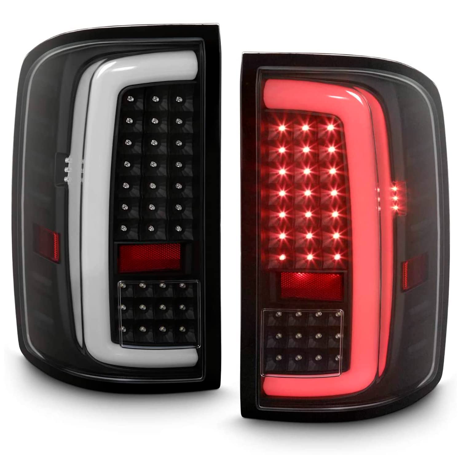 AKKON LED Black Tail Brake Lights Pair for 2014-2018 GMC Sierra 1500 & 2015-2019 2500HD/3500HD - C-Tube Design, Driver and Passenger Side - Upgrade Your Truck's Style and Safety for Night Driving & Off-Road Adventures