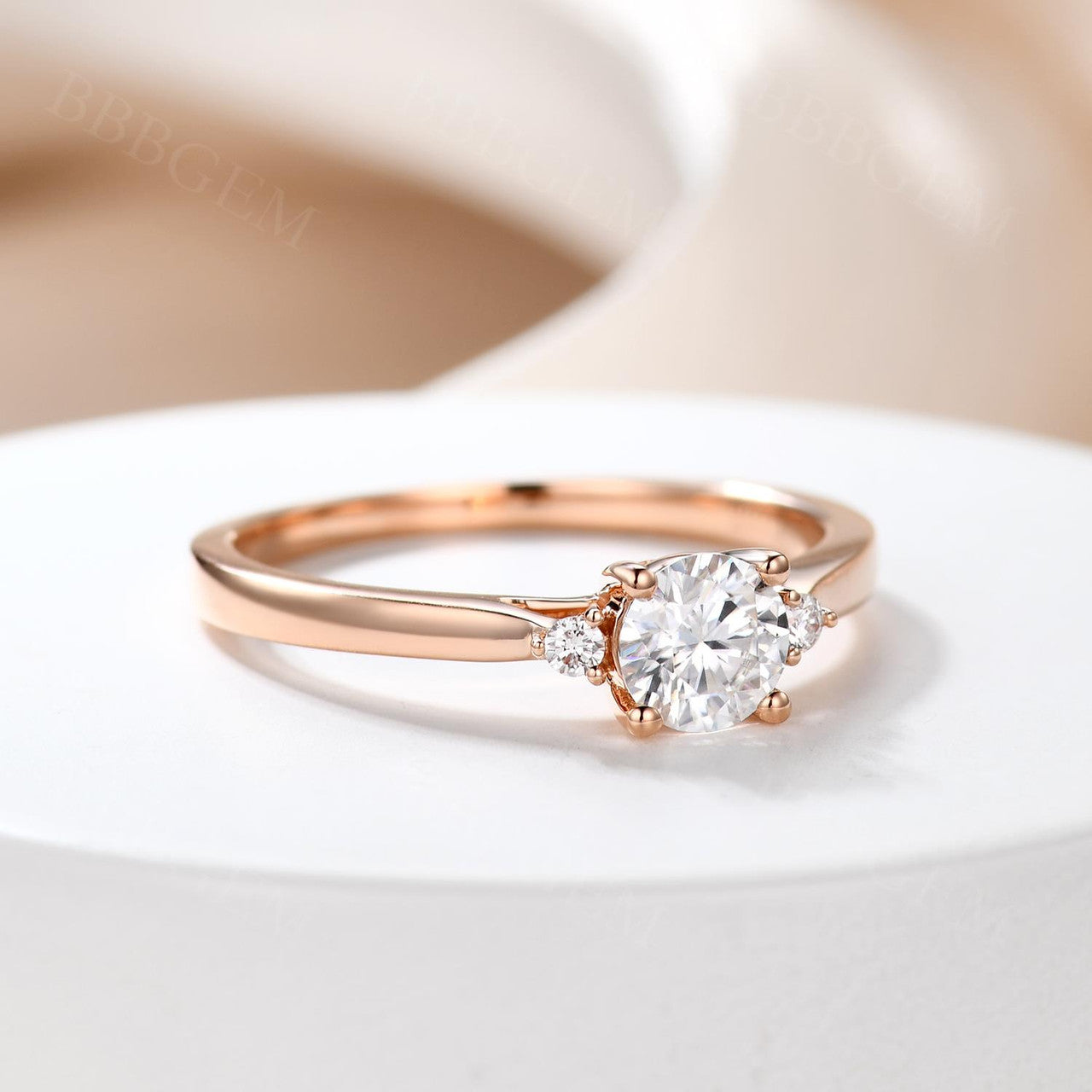 14K/18K Yellow Gold Moissanite Diamond Engagement Ring - 0.5 Carat Three Stone Promise Ring for Women, Wedding, Anniversary & Proposal
