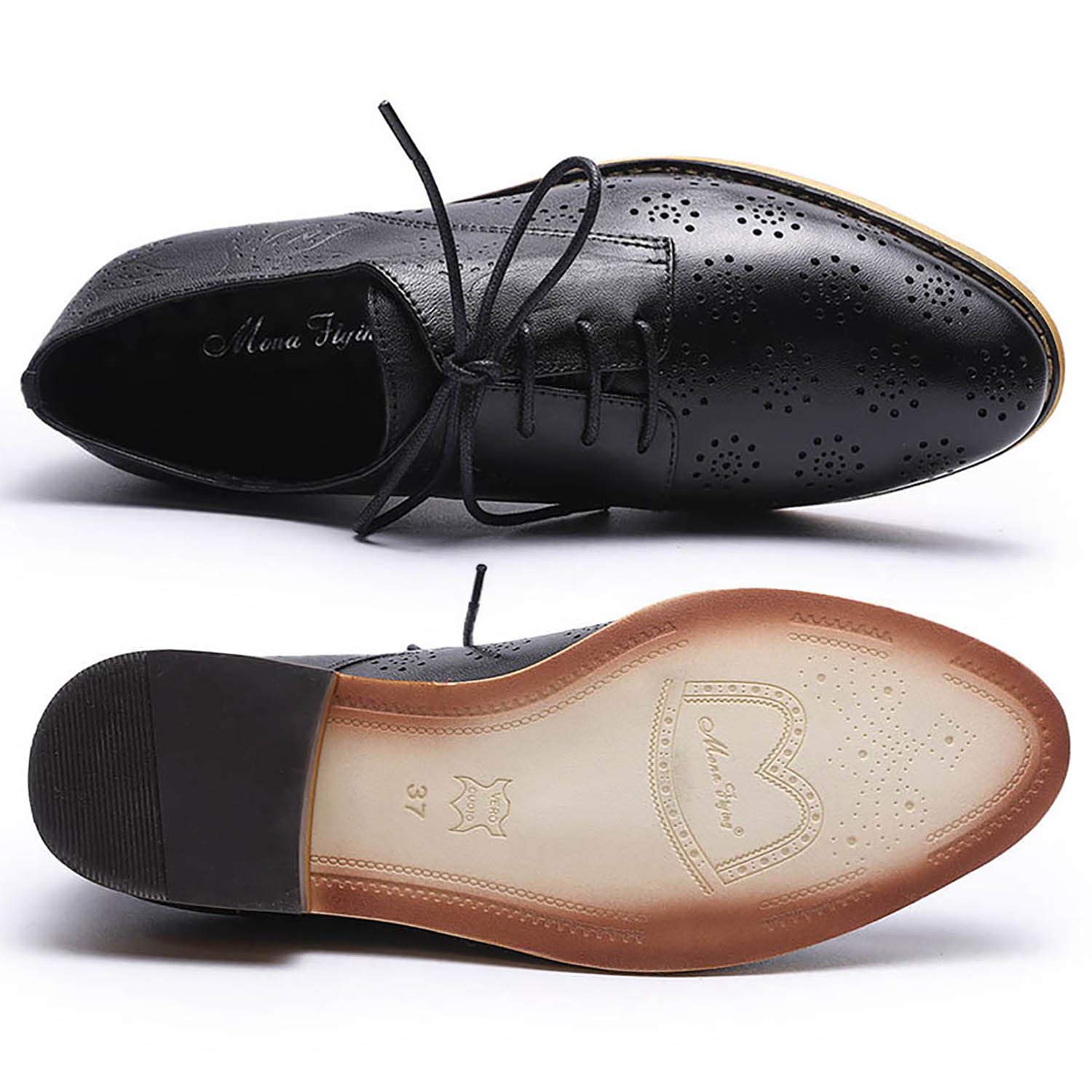 Women's Printed Oxford Brogue Derby Shoes - Lace-Up Leather Wingtip Shoes for Women - Stylish & Comfortable for Office, Casual & Formal Wear