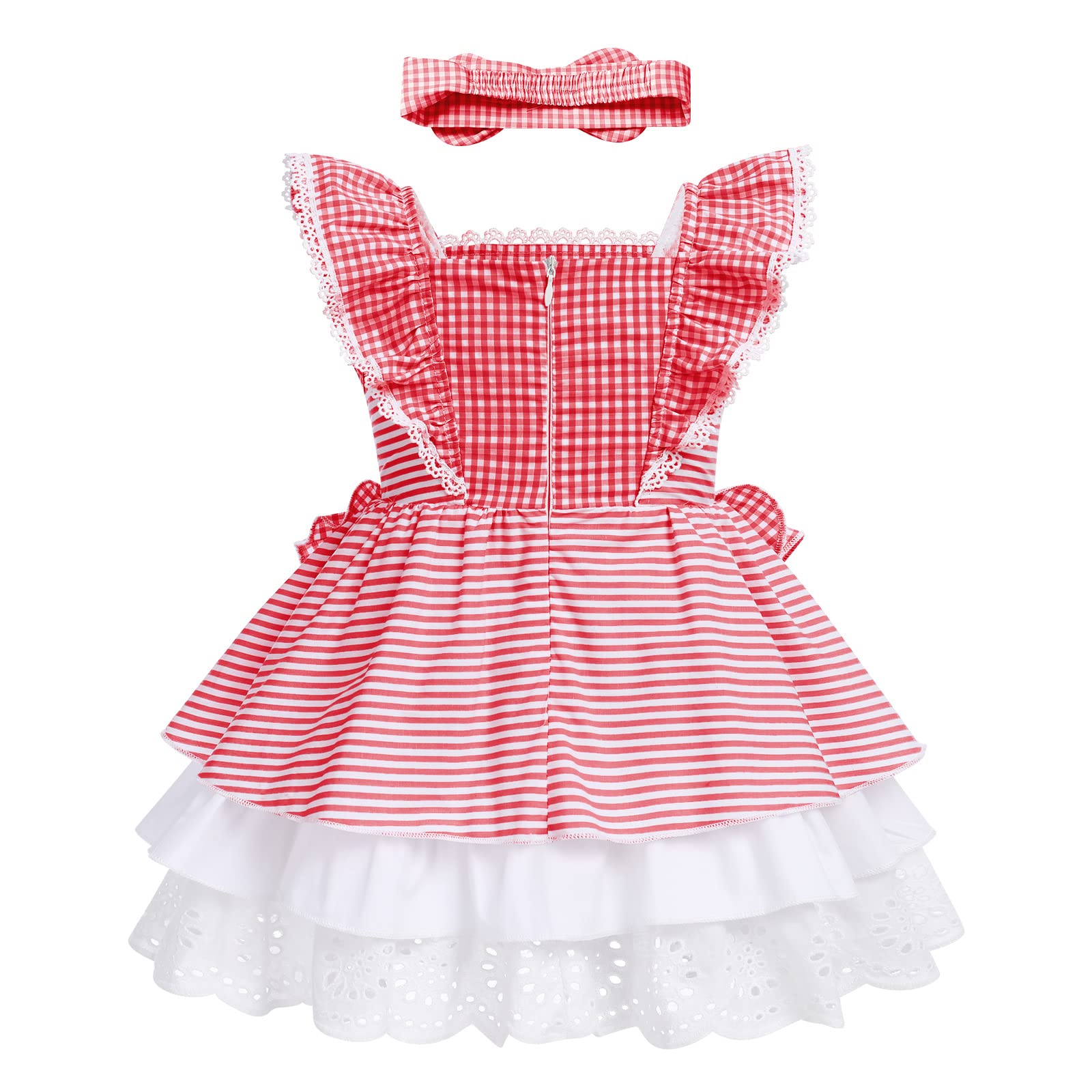 Adorable Baby Girl Plaid Dress - Cute Toddler Sleeveless Gingham Dress with Ruffle Lace Trim | Princess Birthday Party Outfit & Pageant Dress for Special Occasions